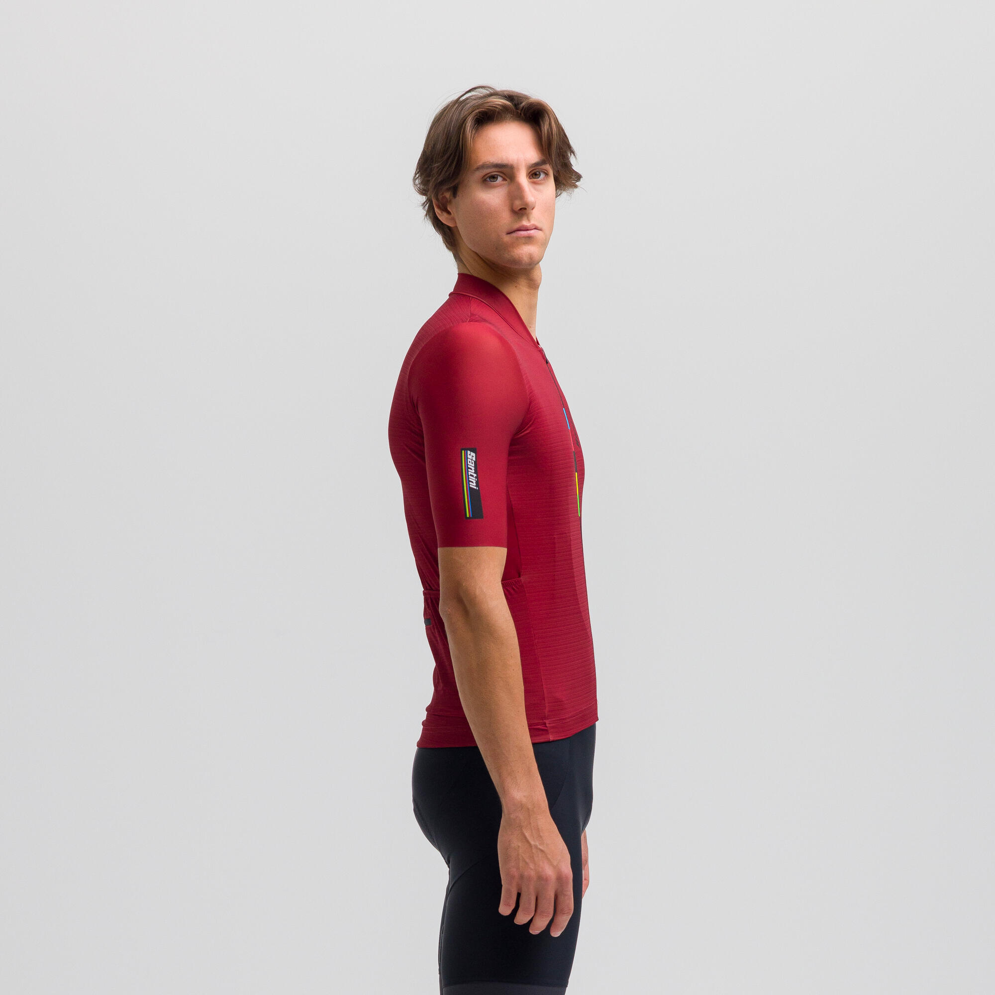 Maglia manica corta Ciclismo Uomo Santini rosso mattone UCI Rainbow 3/11