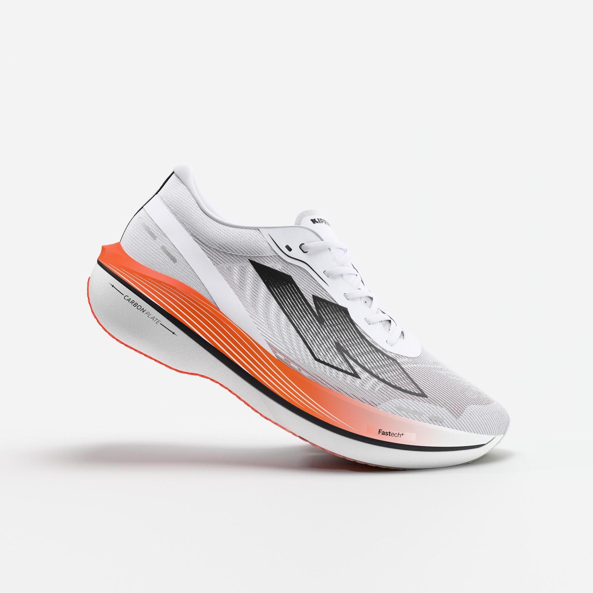 Chaussures de running carbone homme, Kiprun Kipstorm Challenger blanc et orange 6/18