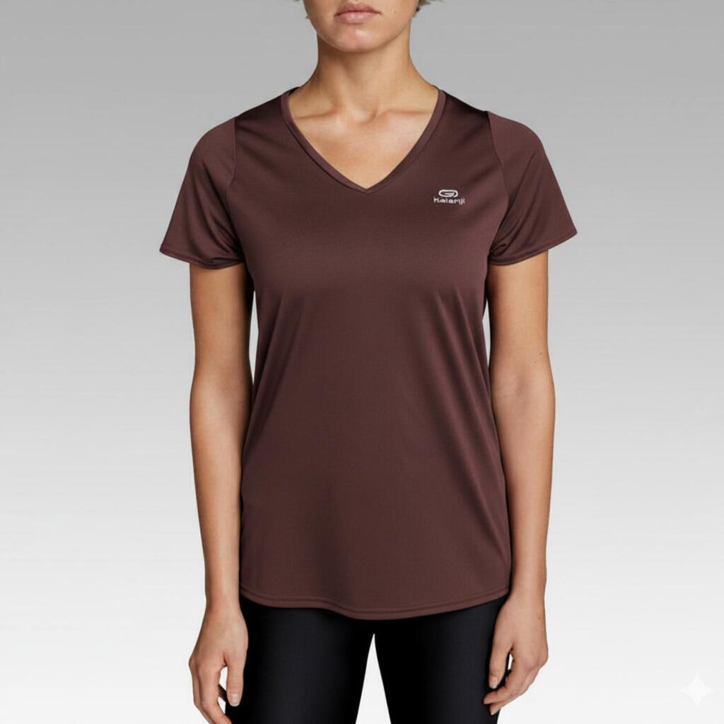 T-shirt manches courtes running respirant femme - Dry marron