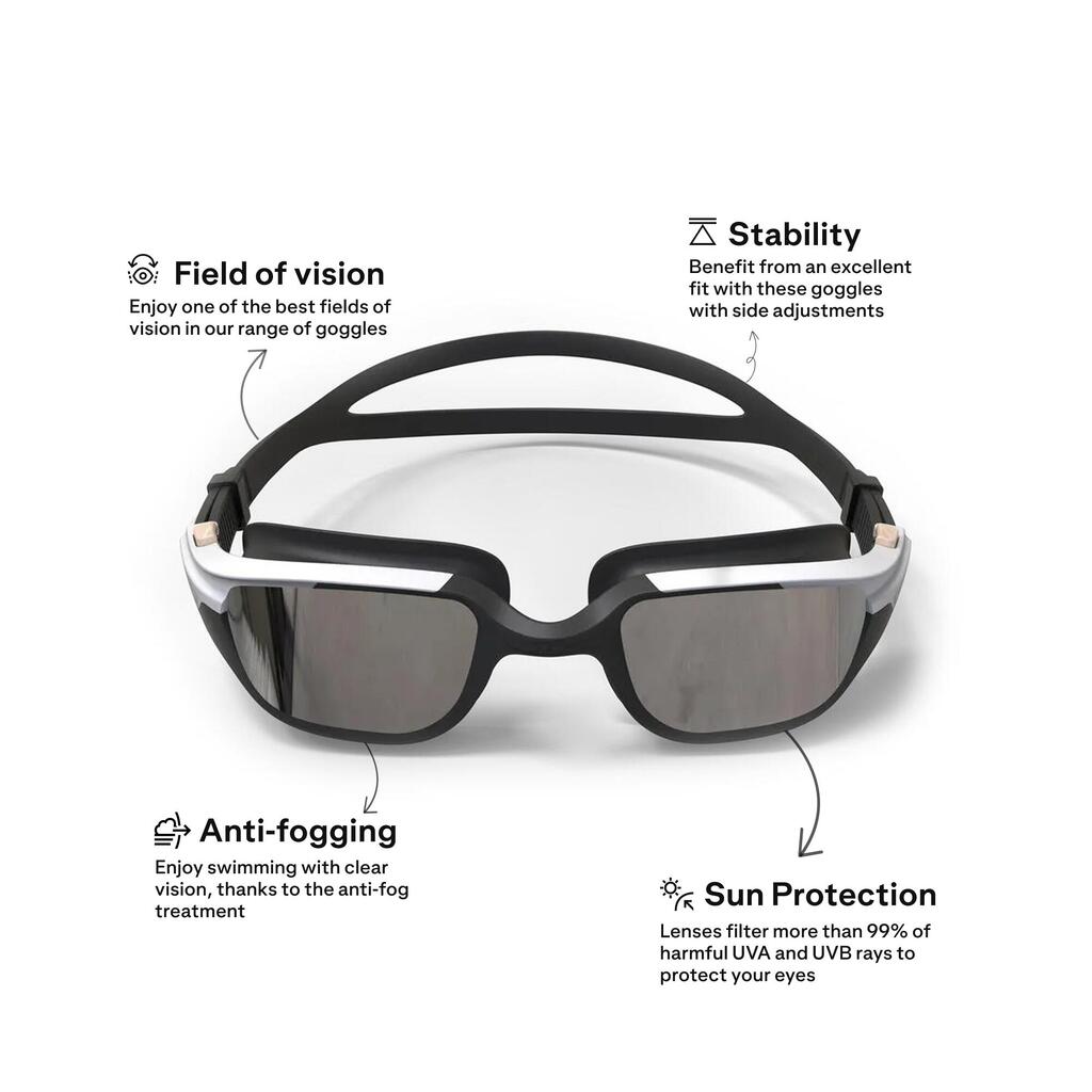 Crno-bež-bele naočare za plivanje SPIRIT s efektom ogledala (veličina L)