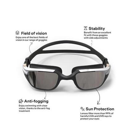 Lunettes De Natation SPIRIT - Verres Miroirs - Grande Taille - Noir Beige Blanc