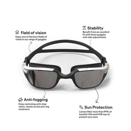 Lunettes De Natation SPIRIT - Verres Miroirs - Grande Taille - Noir Beige Blanc