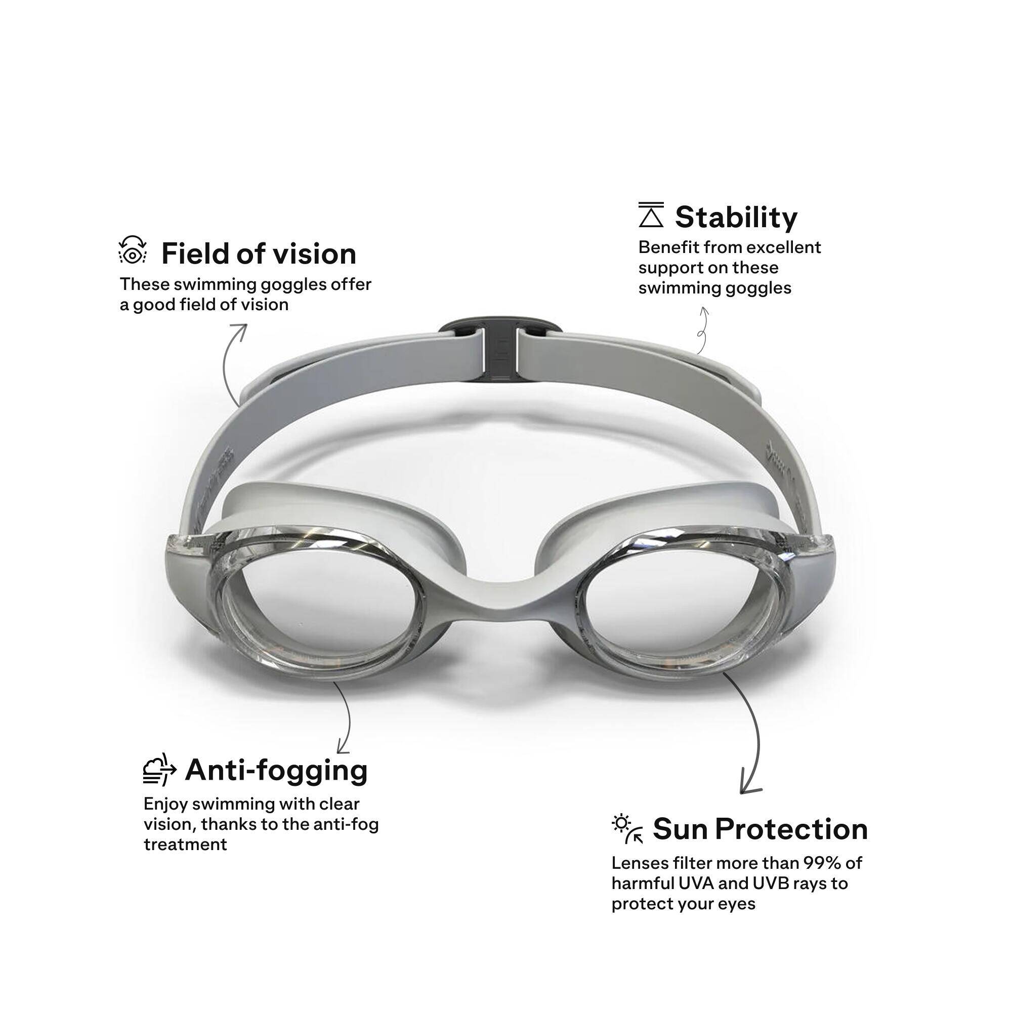 Adult Kids Swimming Goggles One Size With Strap Adjustment Clear Lenses Grey -  3