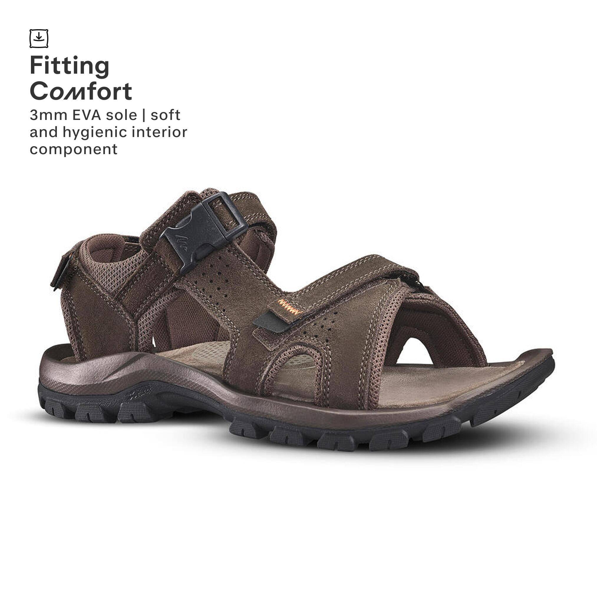 Men Leather Sports Sandals with Velcro & Buckled Strap Brown - NH500 -  2