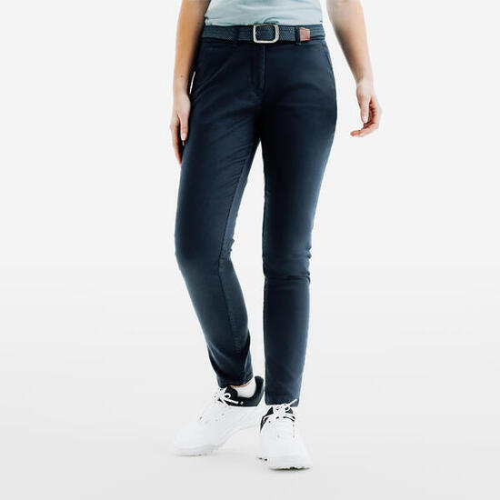 Pantalon chino de golf coton femme, MW500 bleu marine
