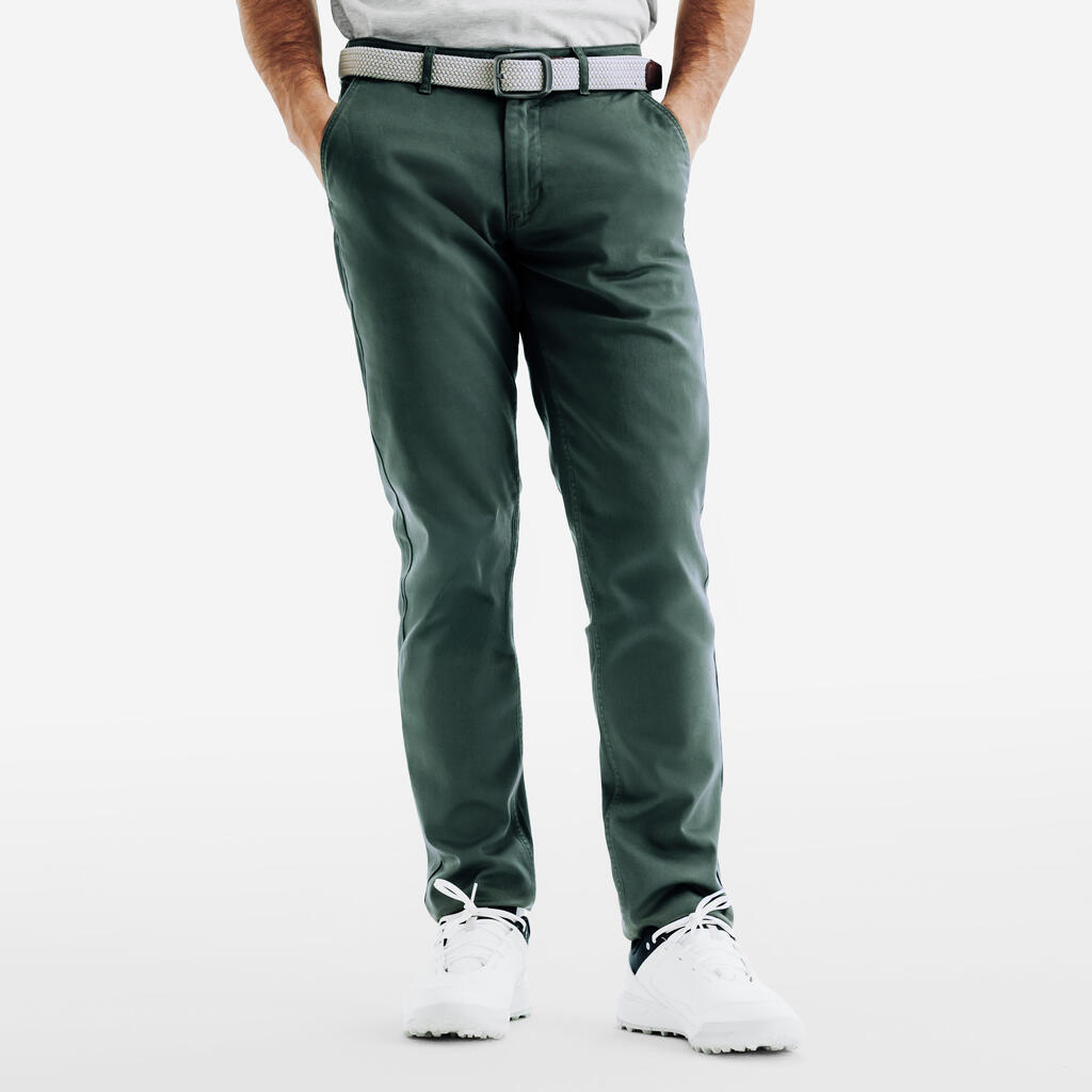 Men's golf cotton chino trousers, MW500 khaki