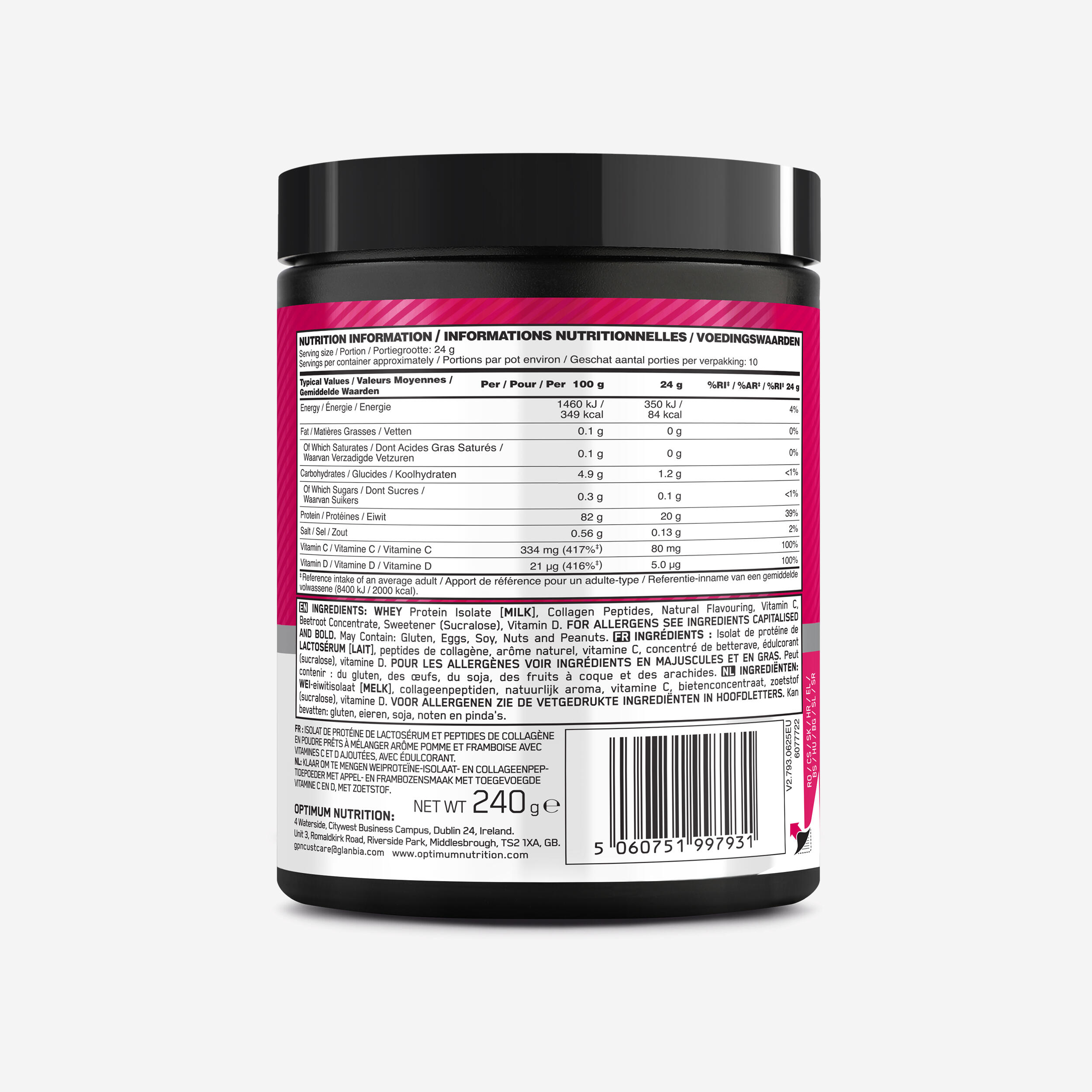 Clear Whey Isolate con colágeno manzana frambuesa, 240 g 3/3