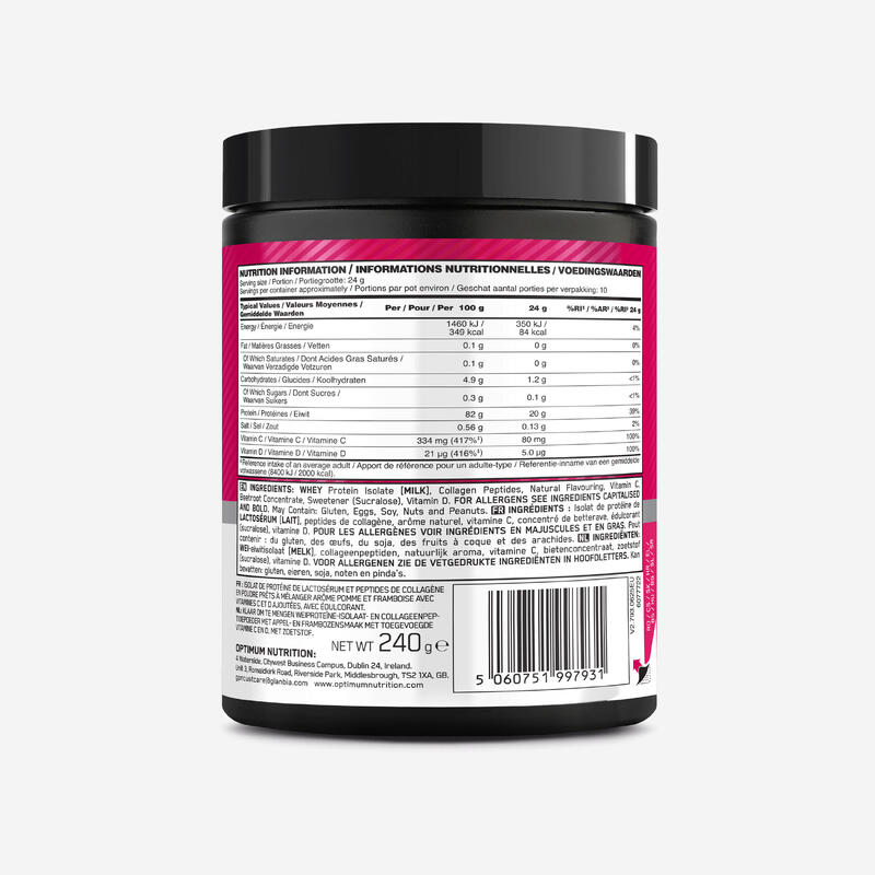 Izolat de proteine Clear whey cu colagen, mere și zmeură 240g