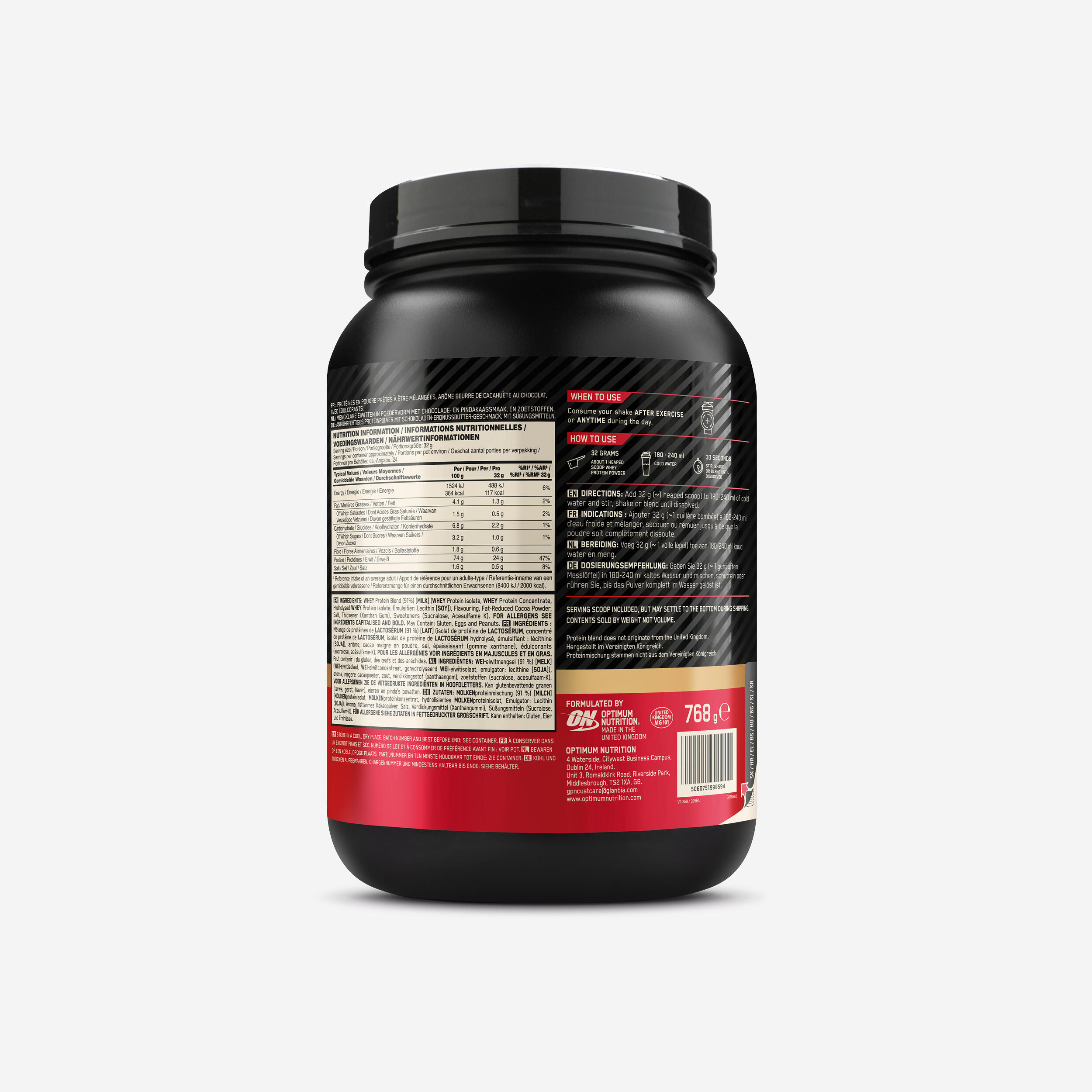 Protéine 100% whey chocolat cacahuètes, Gold Standard 768g 3/3