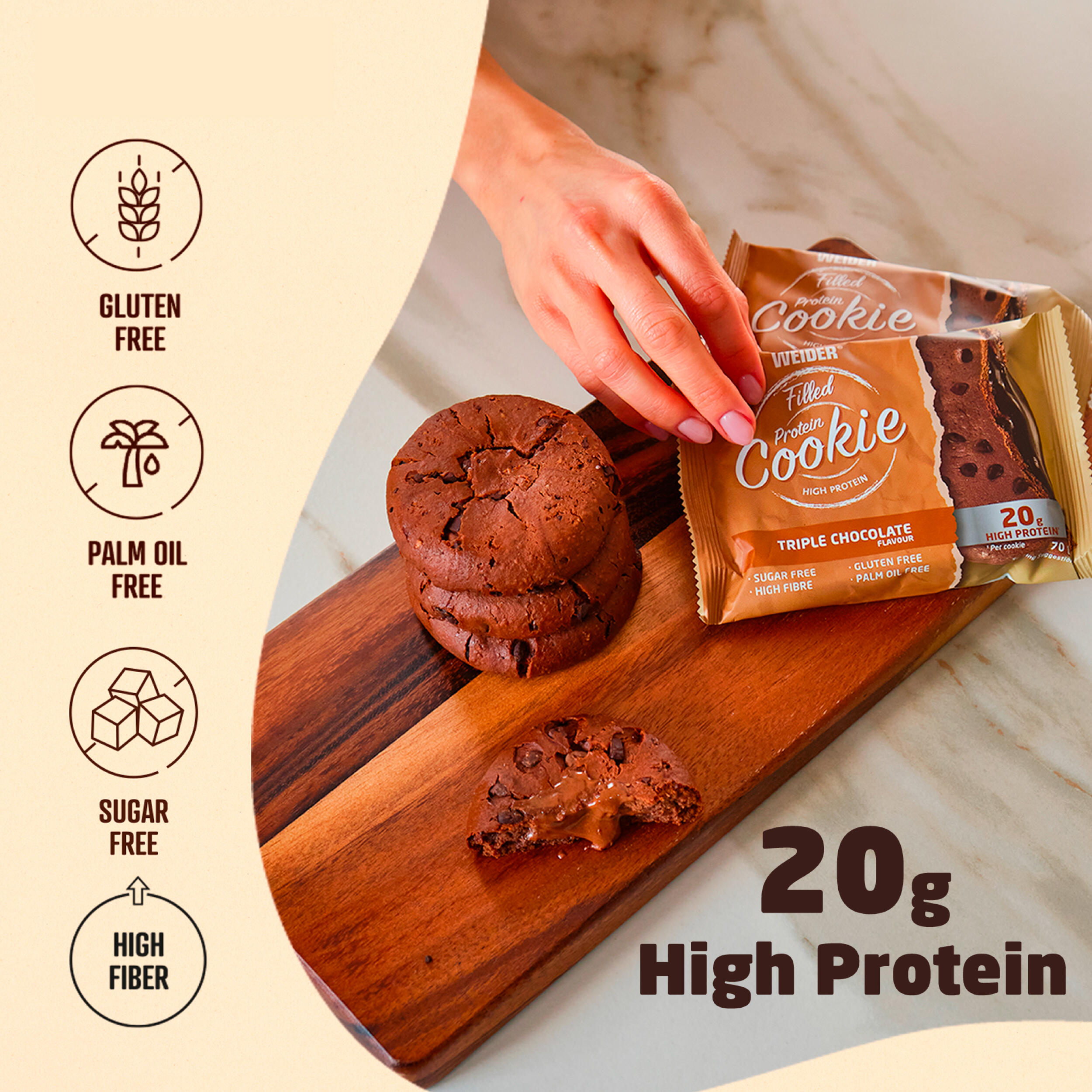 Cookie protéinée triple chocolat 70g 2/4