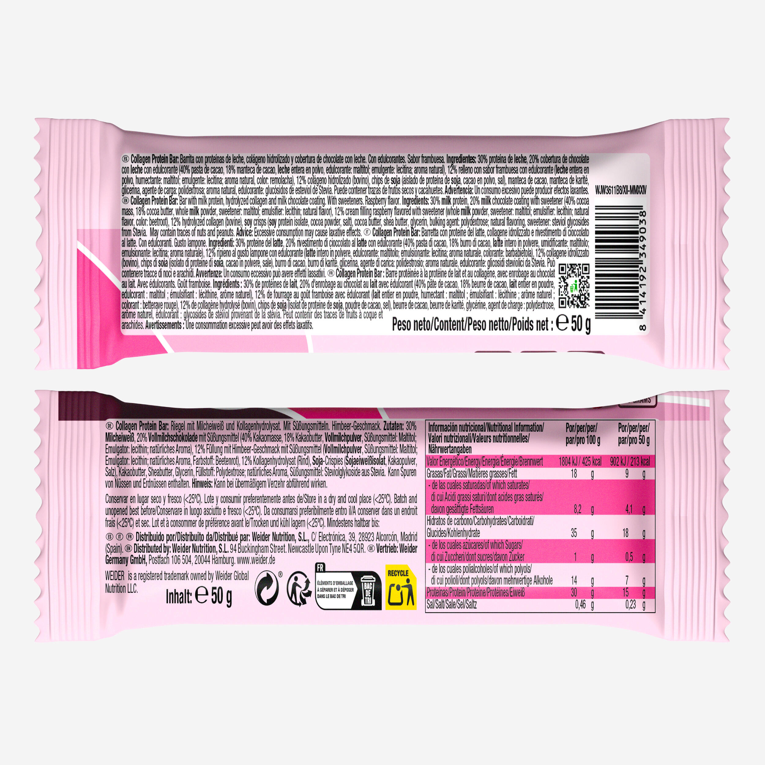 Barre protéinée avec collagène framboise chocolat, Bettys Collagen x1 3/4