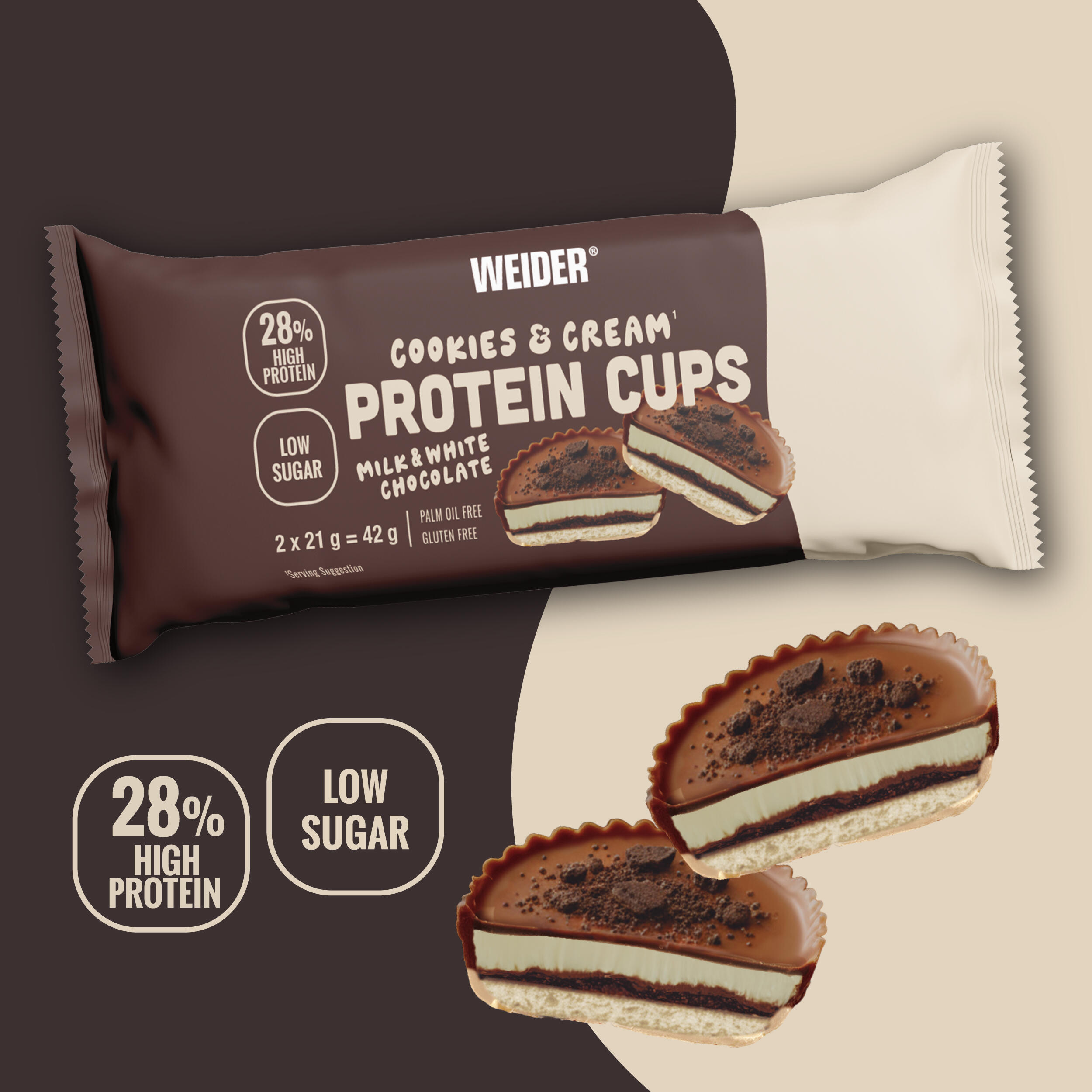 Coupelles protéinées cookie & cream enrobées chocolat au lait, 2x21g 2/4