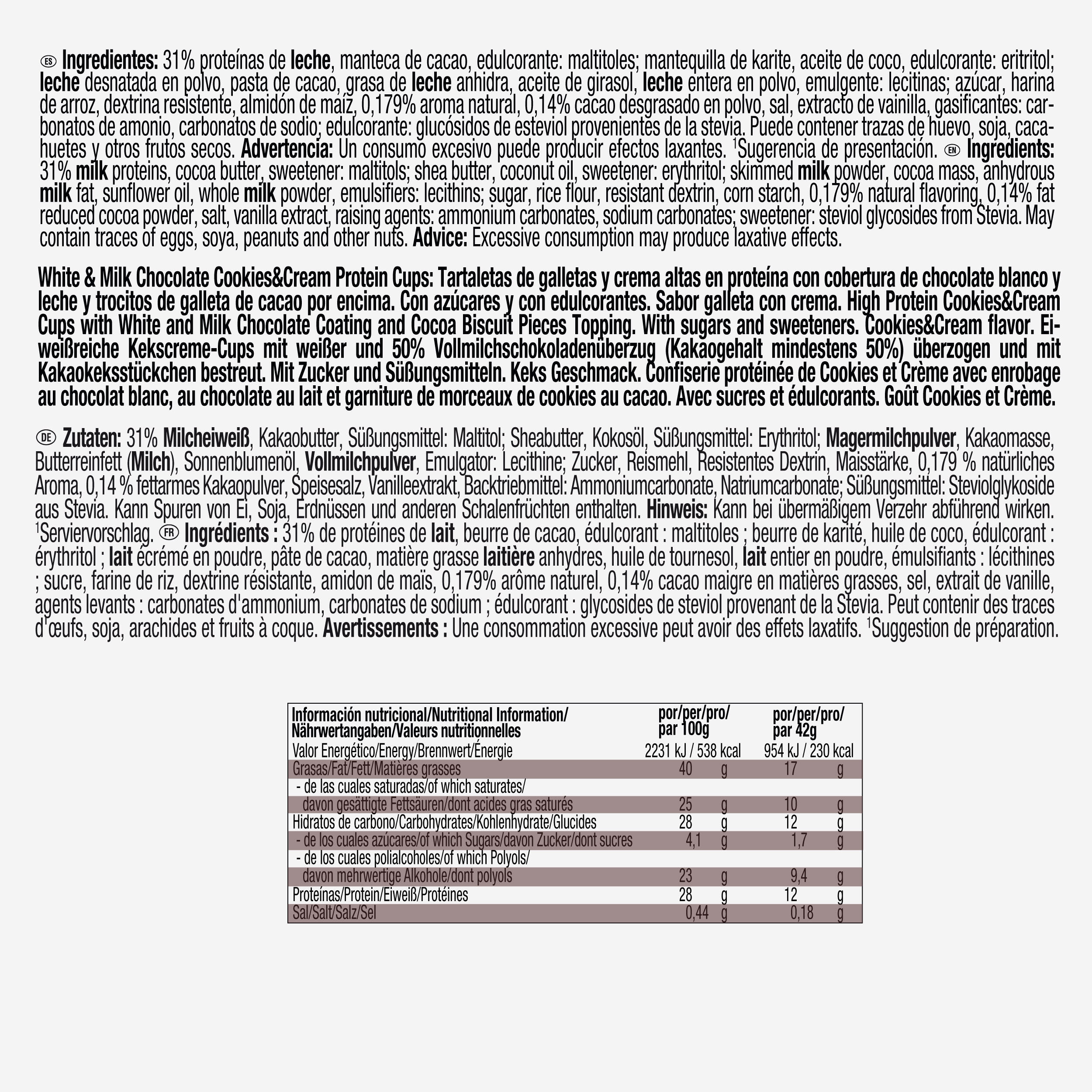 Coupelles protéinées cookie & cream enrobées chocolat au lait, 2x21g 4/4