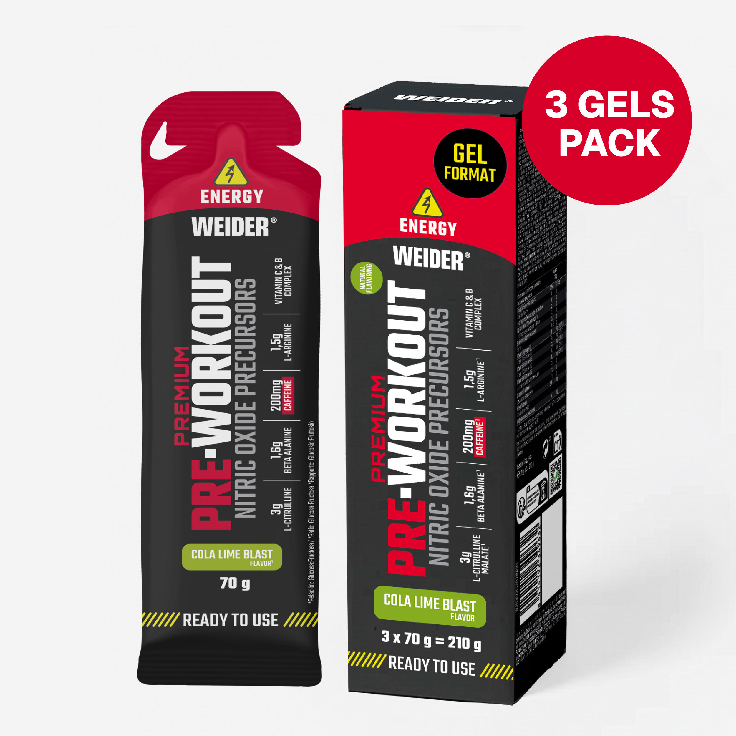 Gels pré-workout cola citron vert, Nitric Oxide Precursors 3x70g