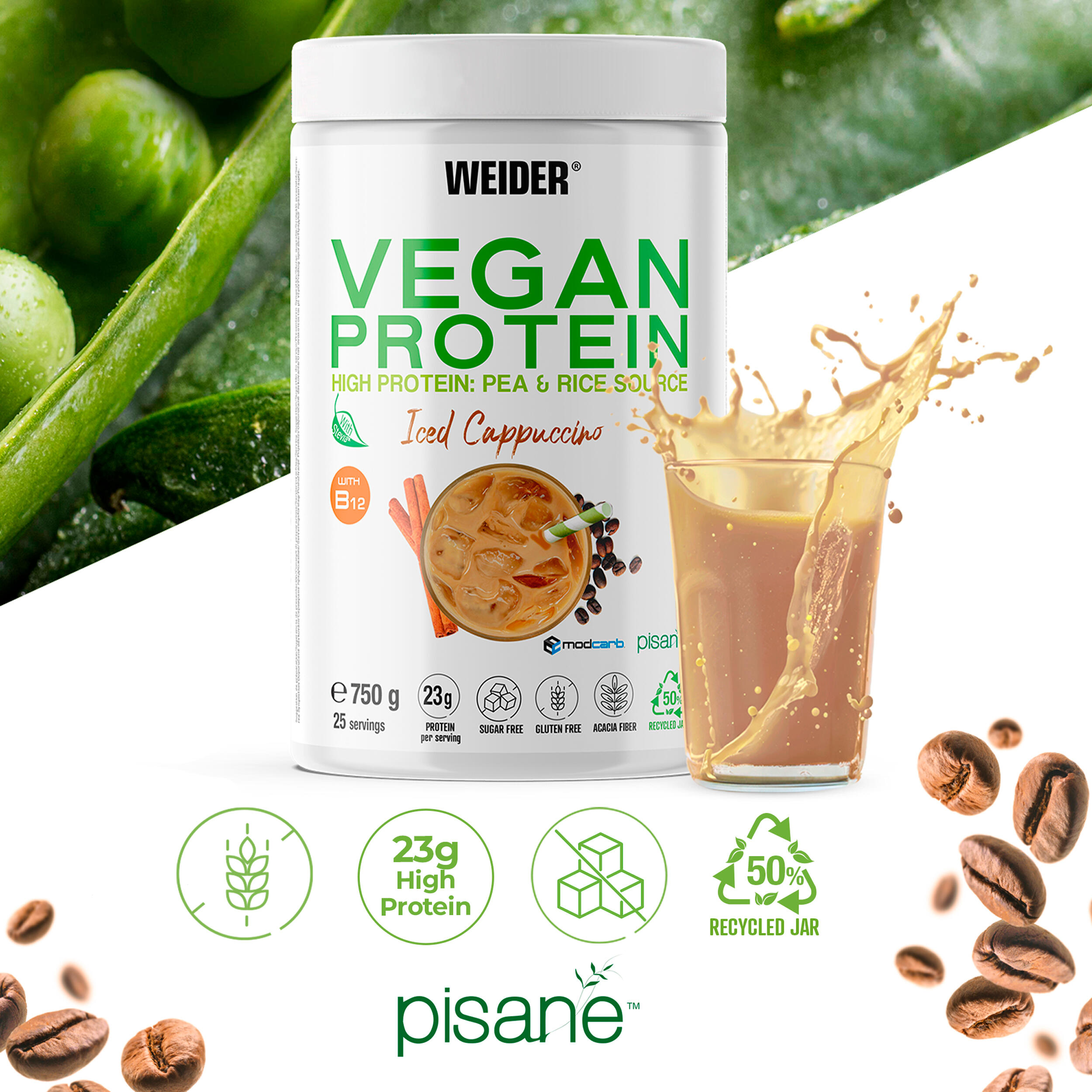 Proteina ​​vegetale in polvere, gusto cappuccino, 750 g 2/4