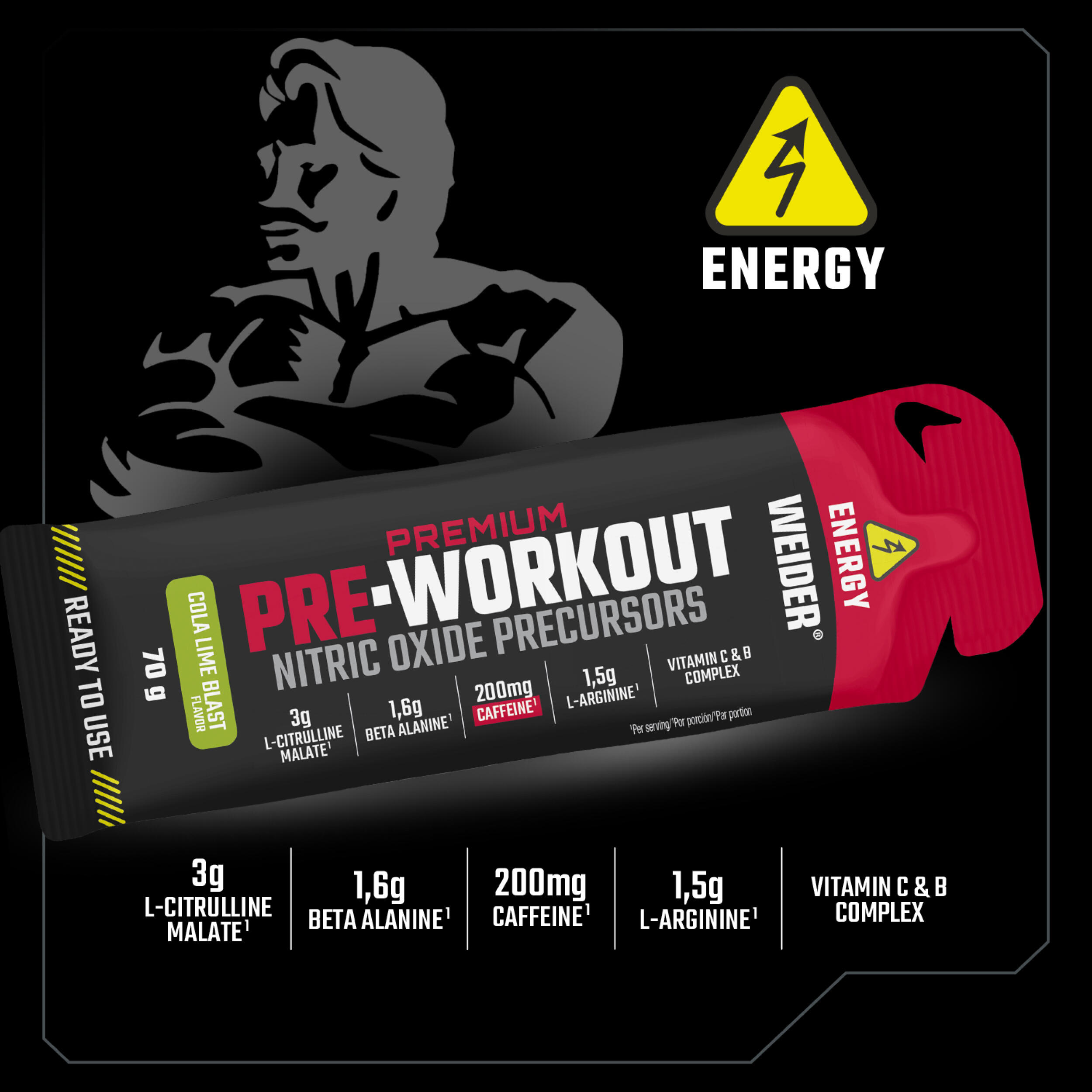 Gels pré-workout cola citron vert, Nitric Oxide Precursors 3x70g 2/4