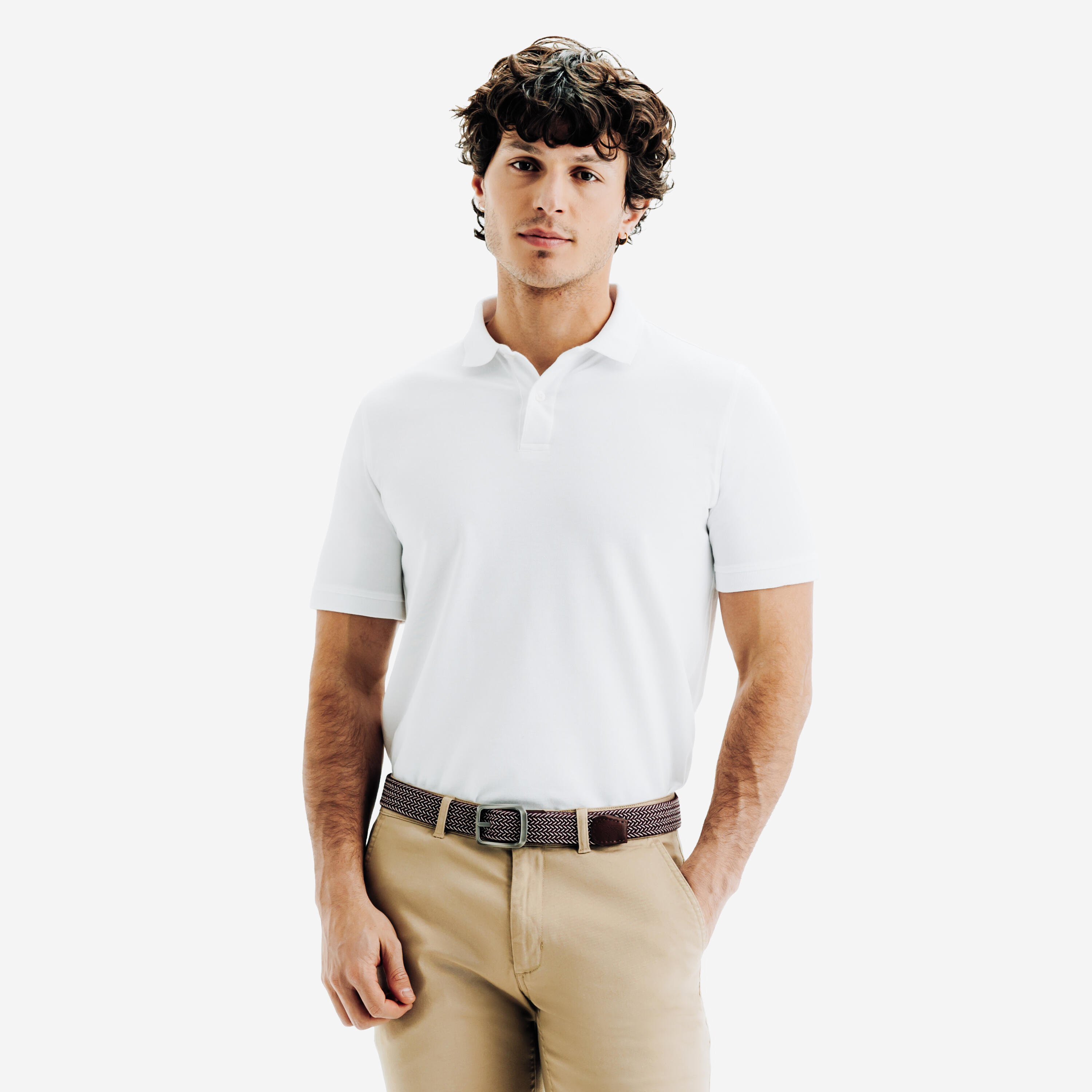 Elastische en rekbare gevlochten golfriem paars/beige 9/9