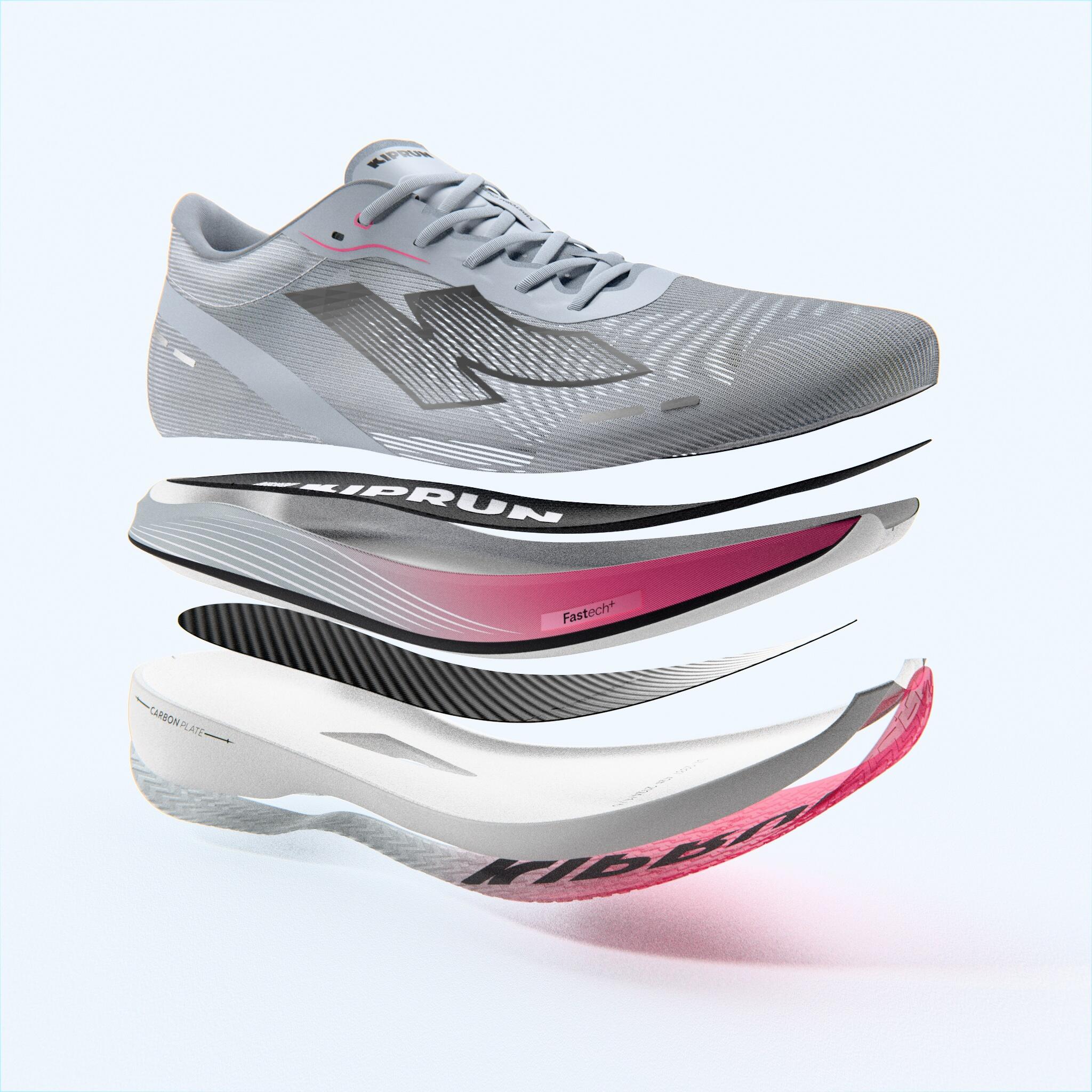 Zapatillas running placa carbono Kiprun Kipstorm Challenger Hombre - gris rosa 15/16