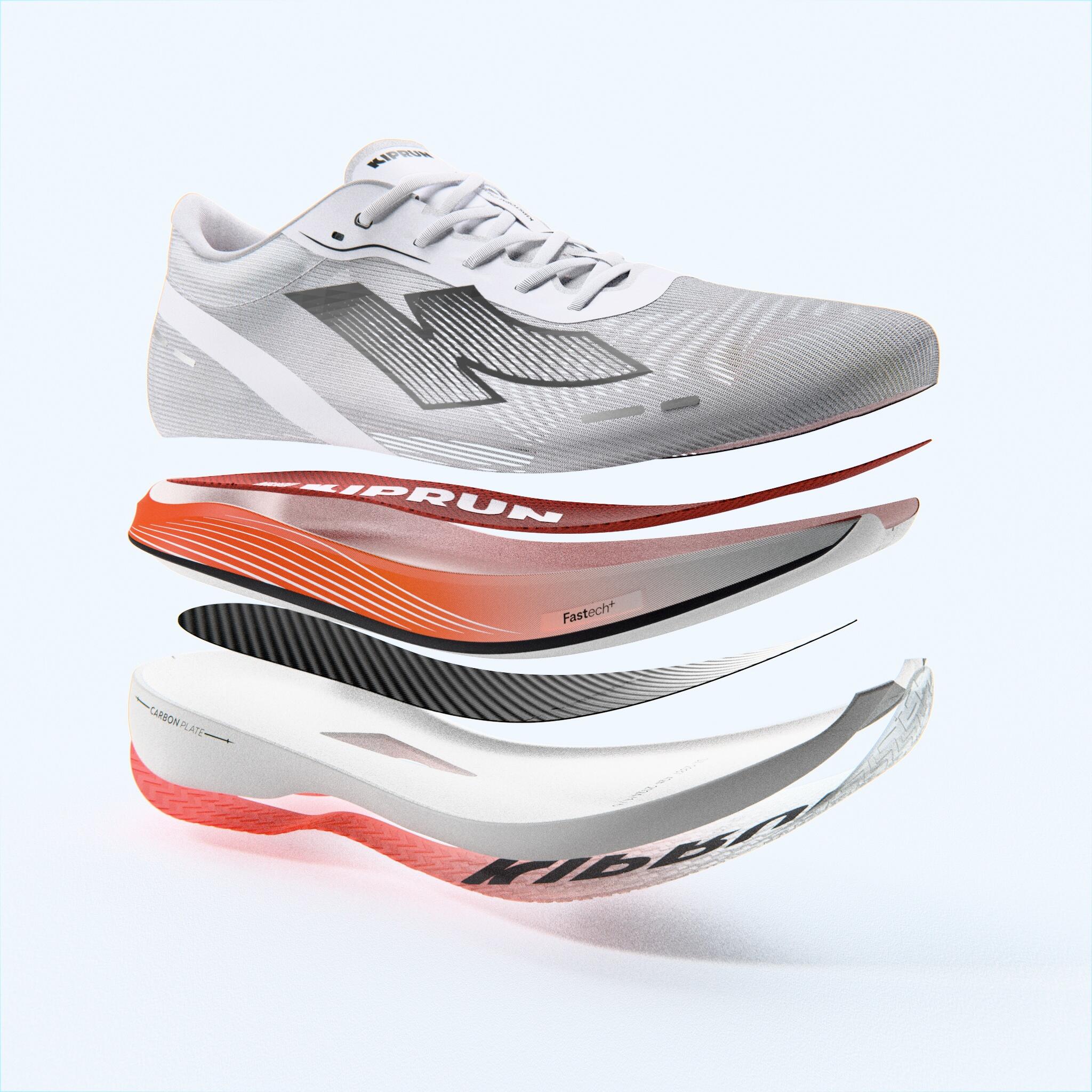 Chaussures de running carbone homme, Kiprun Kipstorm Challenger blanc et orange 17/18