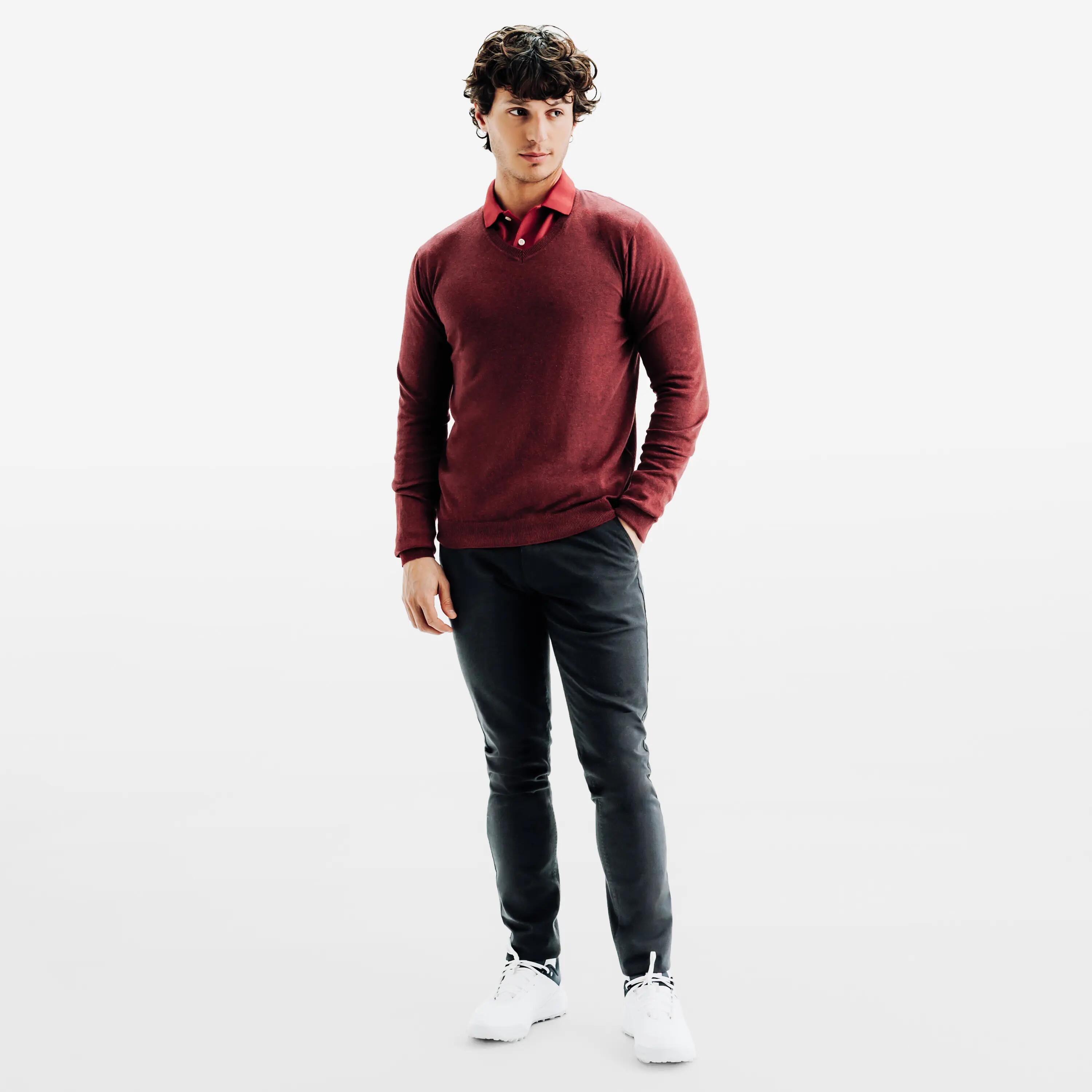 Jersey de golf 100 % algodón cuello V hombre, MW100 burdeos 2/6