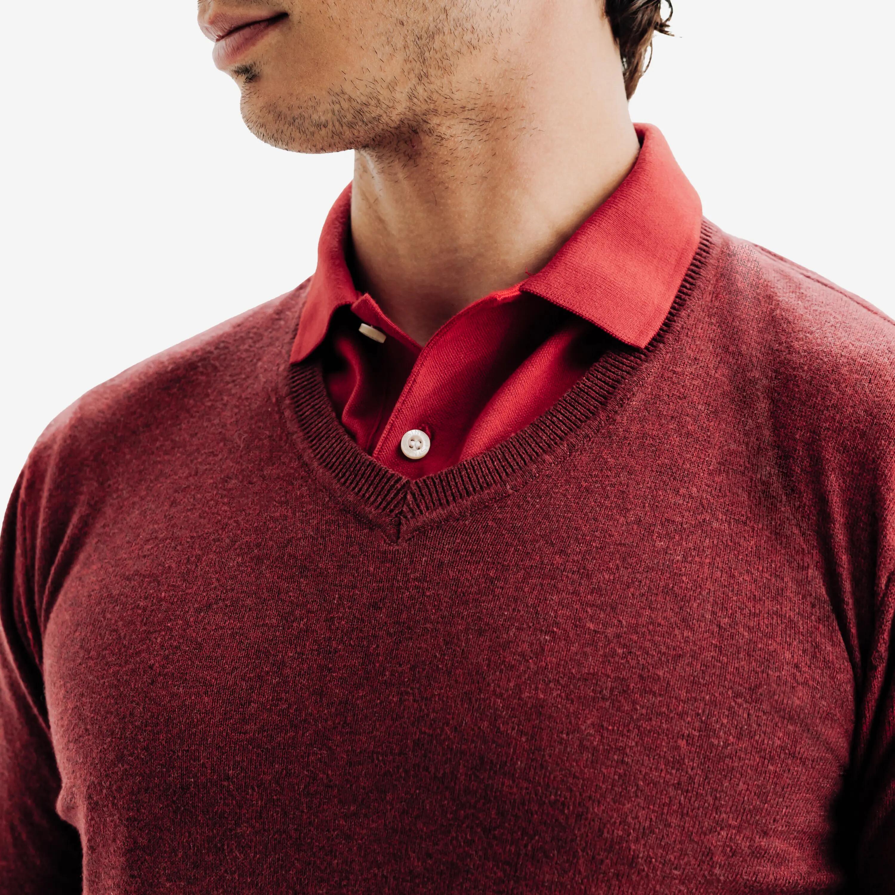 Jersey de golf 100 % algodón cuello V hombre, MW100 burdeos 3/6