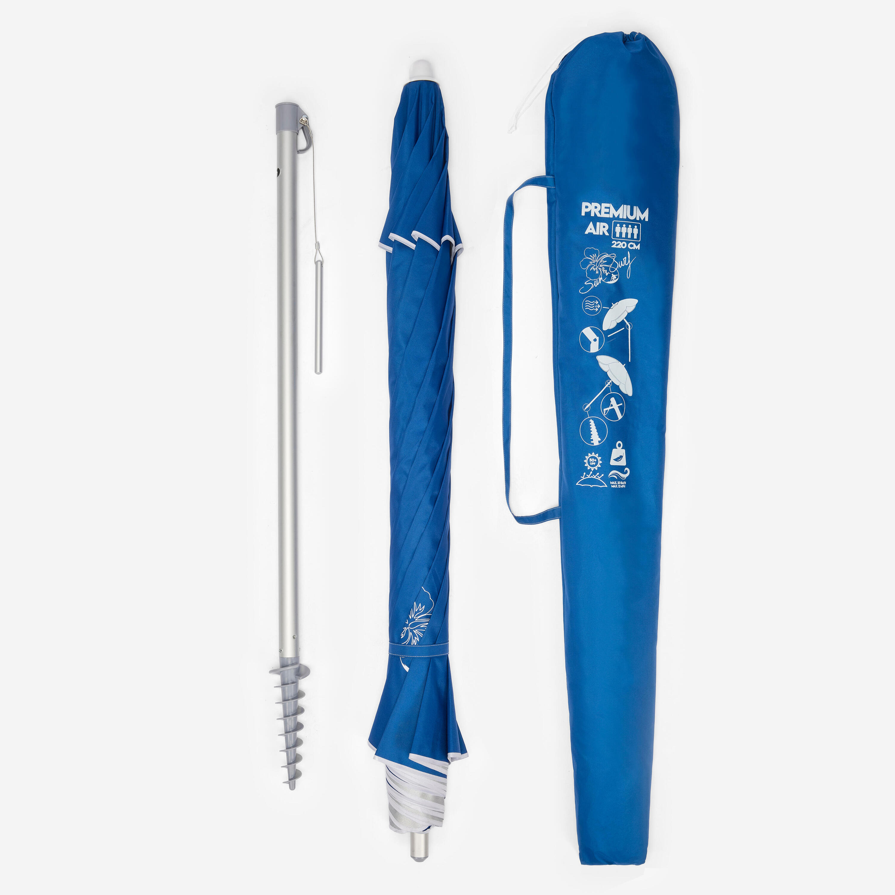 Premium Strandschirm neigbar 220 cm - blau 6/9
