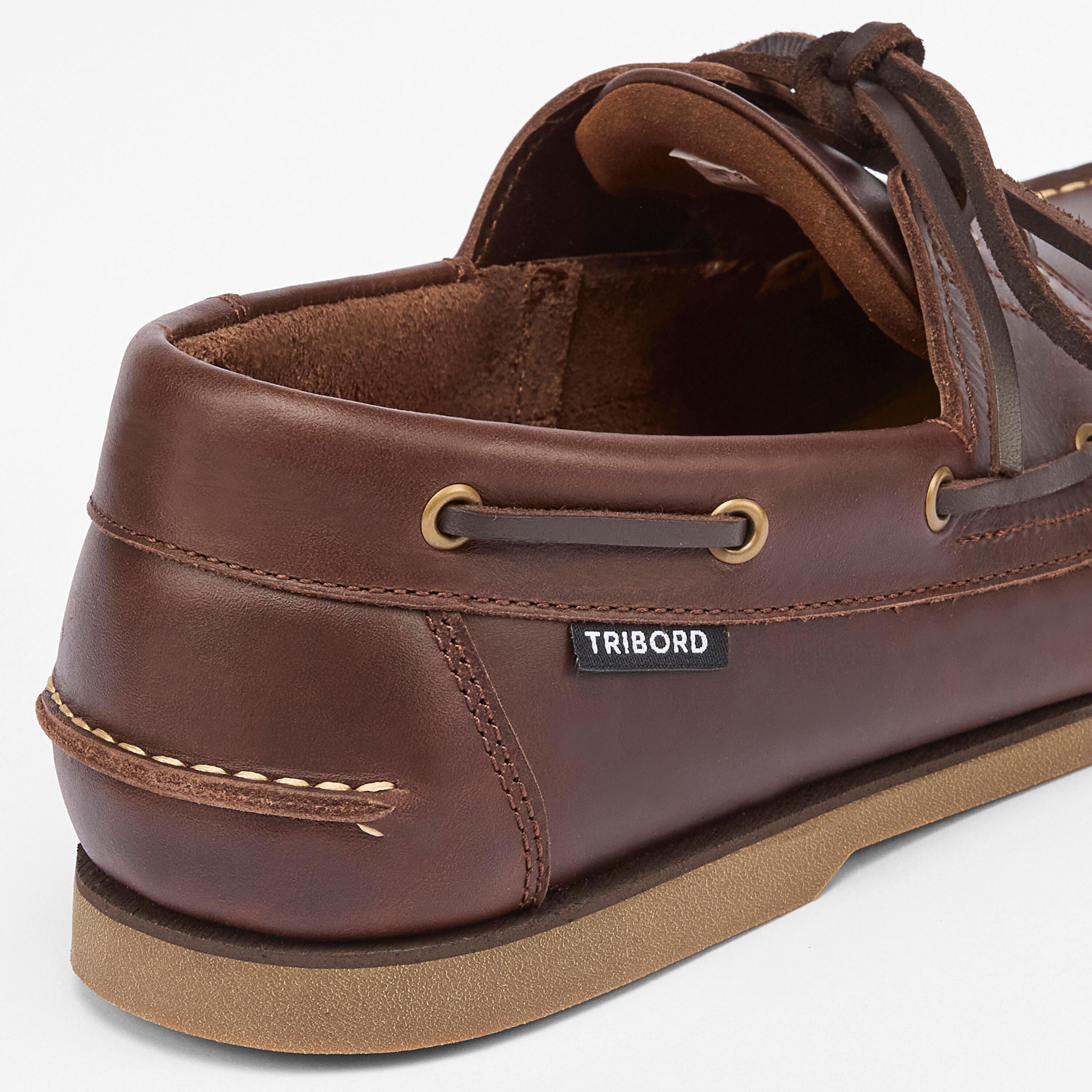 Chaussures bateau cuir Sailing 500 marron 5/6