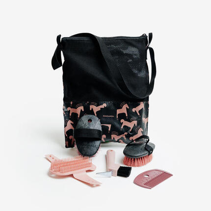 Zestaw do pielęgnacji koni 5 elementów różowo-czarny dla dzieci