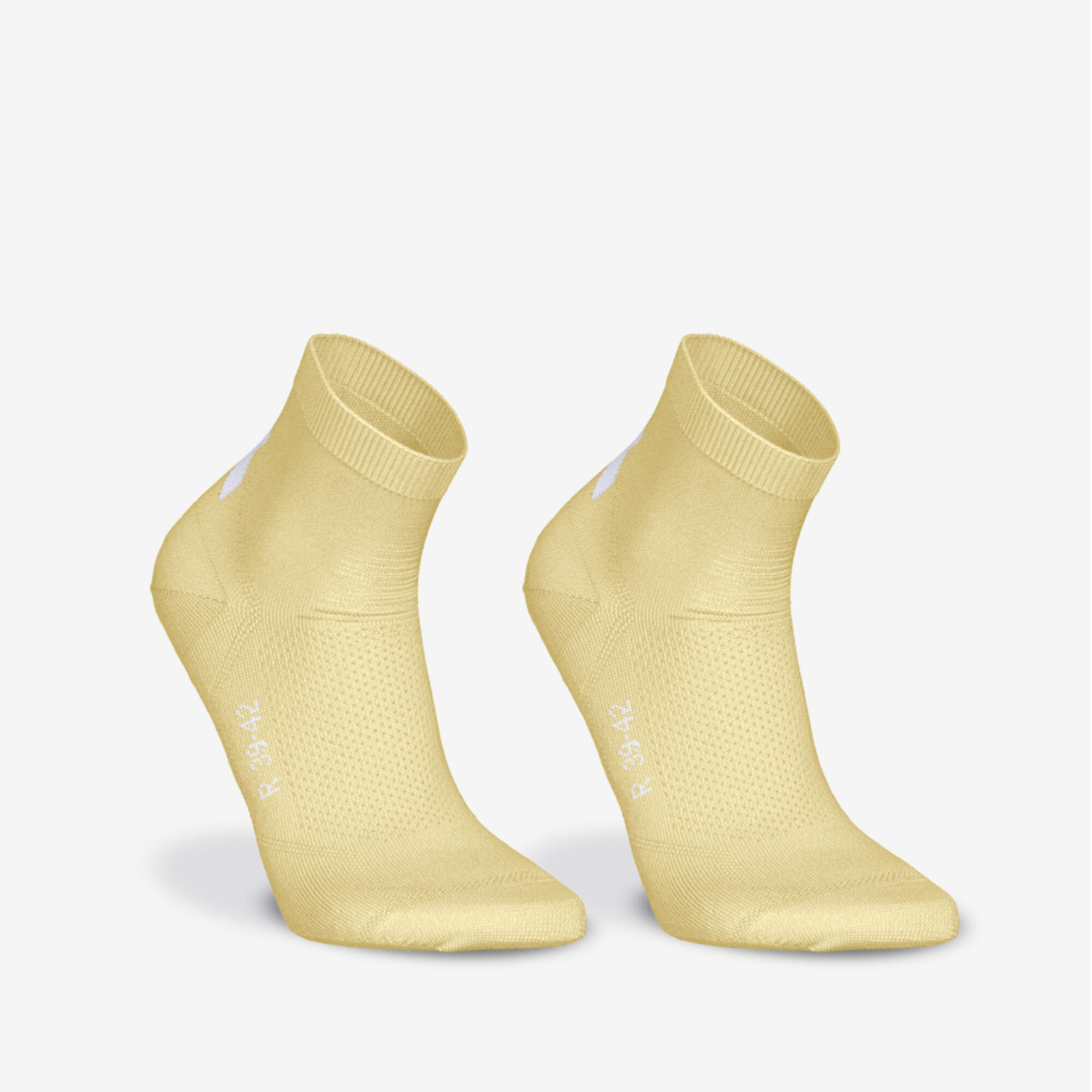 PACK OF 2 PAIRS OF RUN500 FINE CREW RUNNING SOCKS - Yellow
