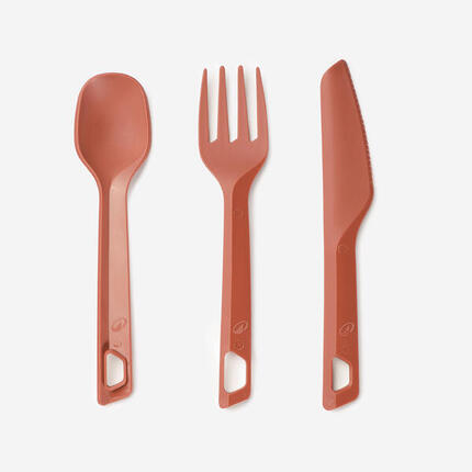 Set 3 couverts (couteau, fourchette, cuillère) camp randonneur plastique vert