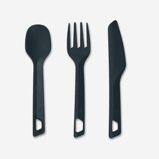 3 plastic cutlery sets (knife, fork, spoon), hiker’s camping - Green