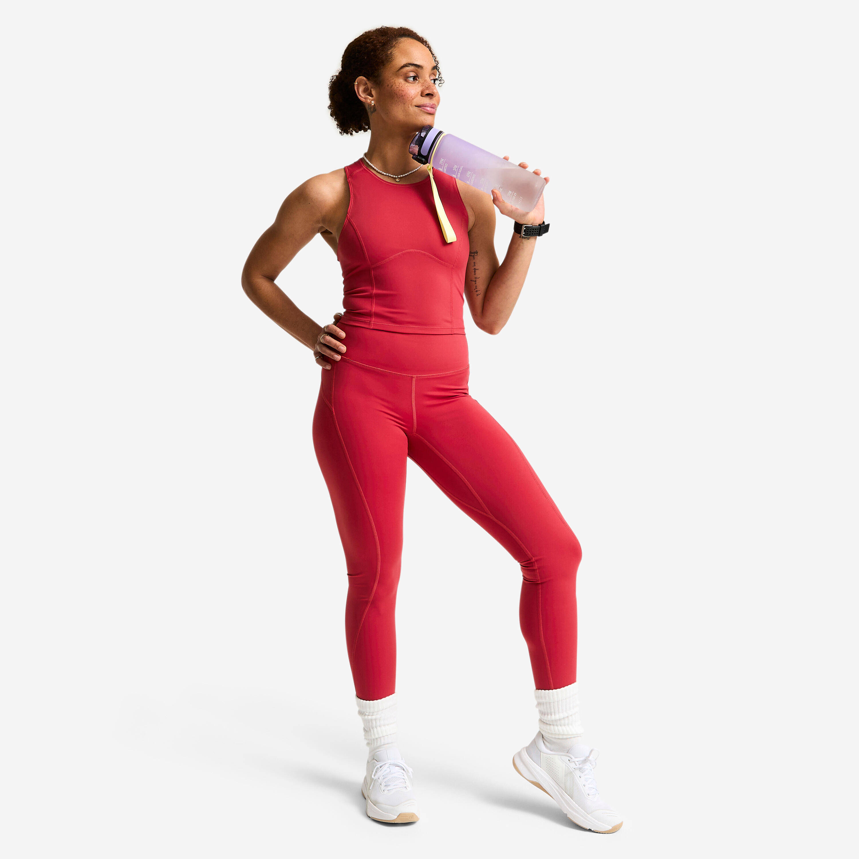 Women's High-Waisted Shaping Sport Leggings - Dark Red -  3