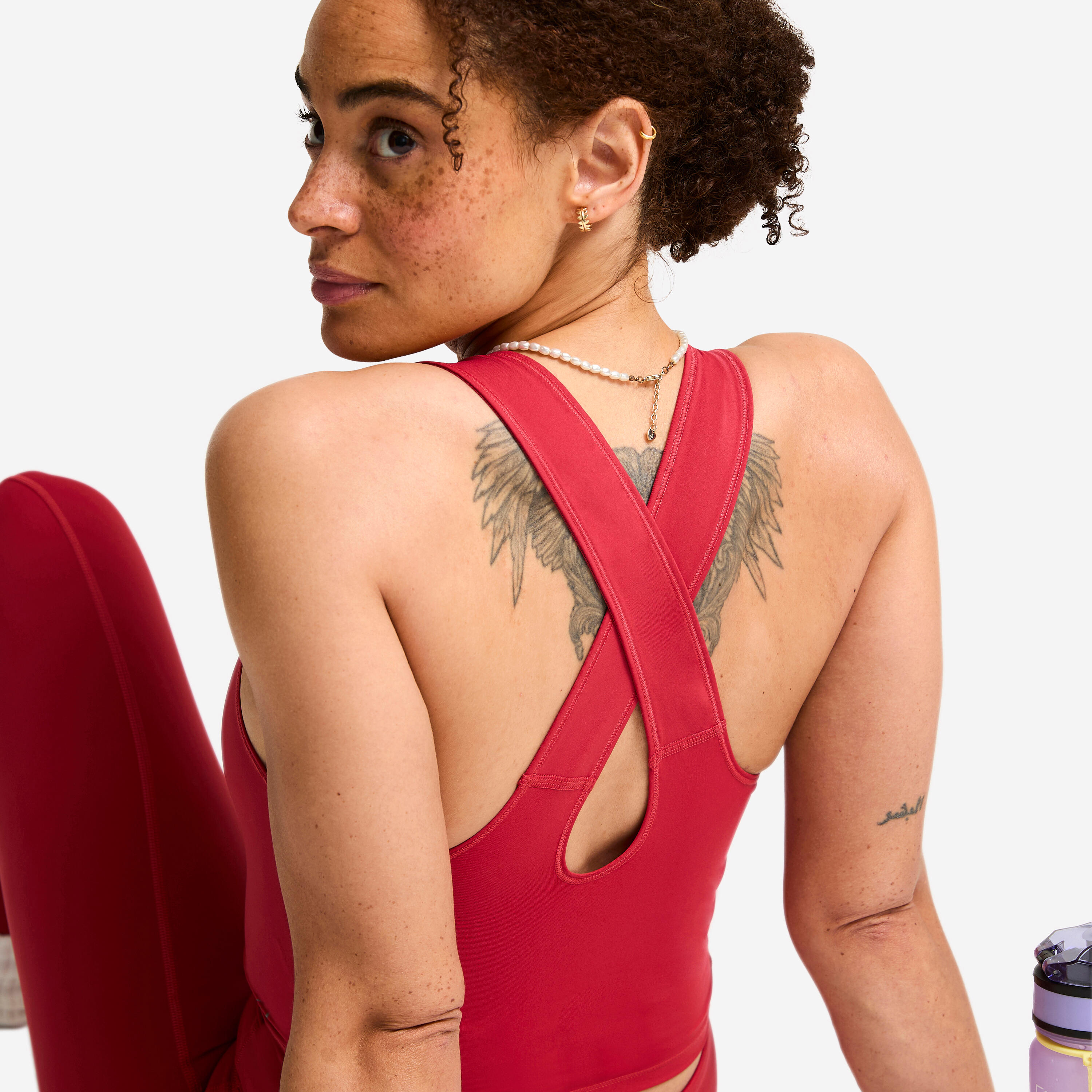 Women's Shaping Cropped Tank Top - Dark Red - DOMYOS