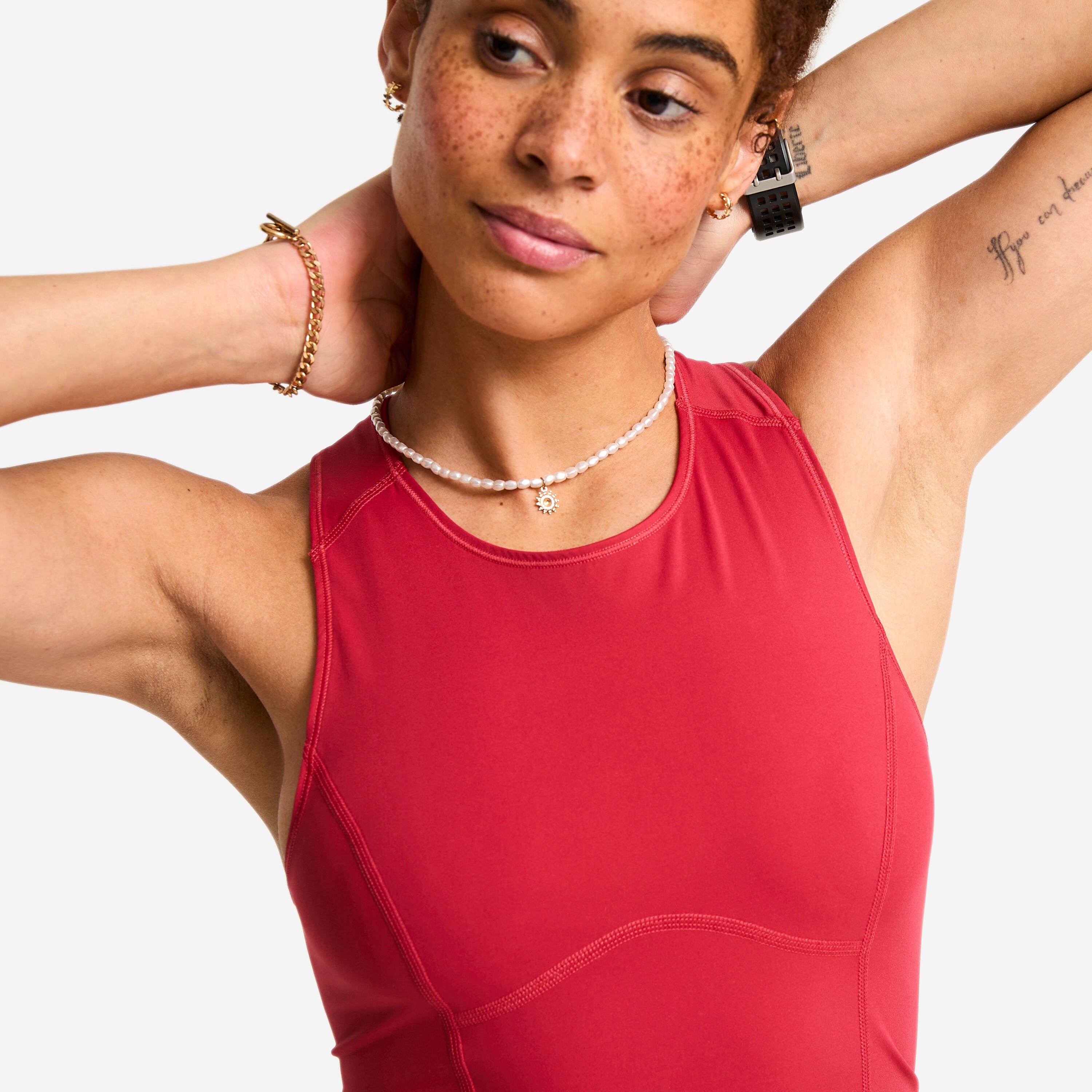 Women's Shaping Cropped Tank Top - Dark Red - DOMYOS