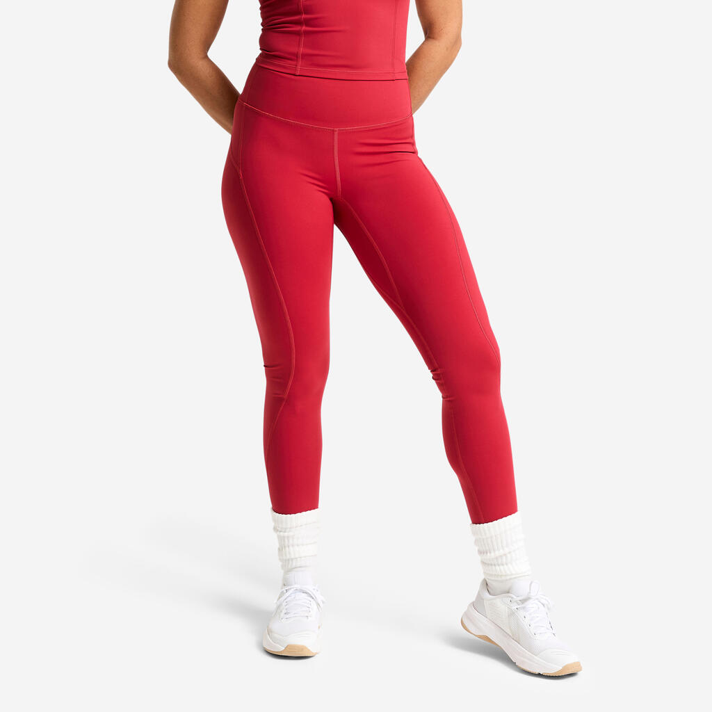 Legging de sport taille haute gainant femme, rouge foncé