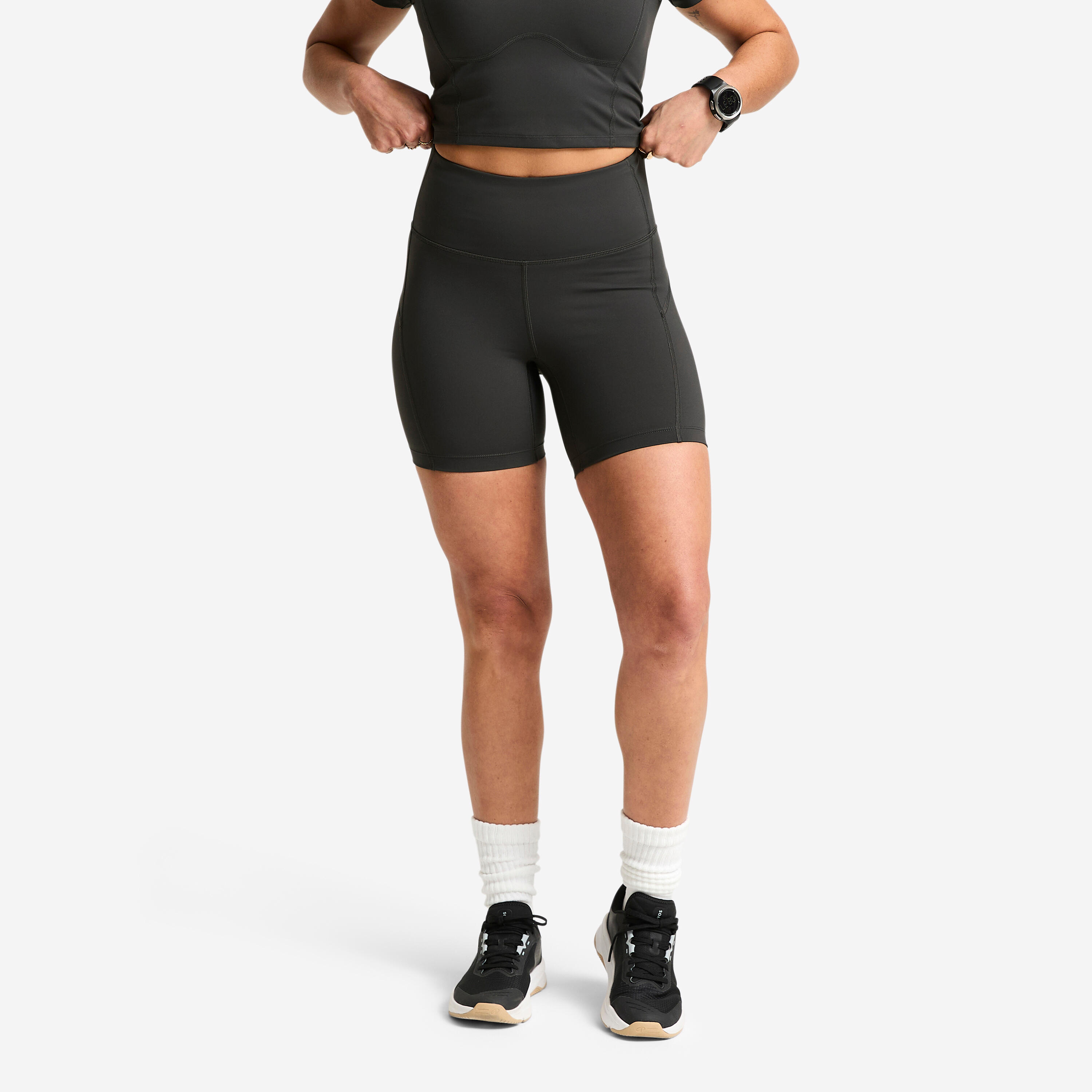 Short de sport à taille haute mi-cuisses femme - DOMYOS