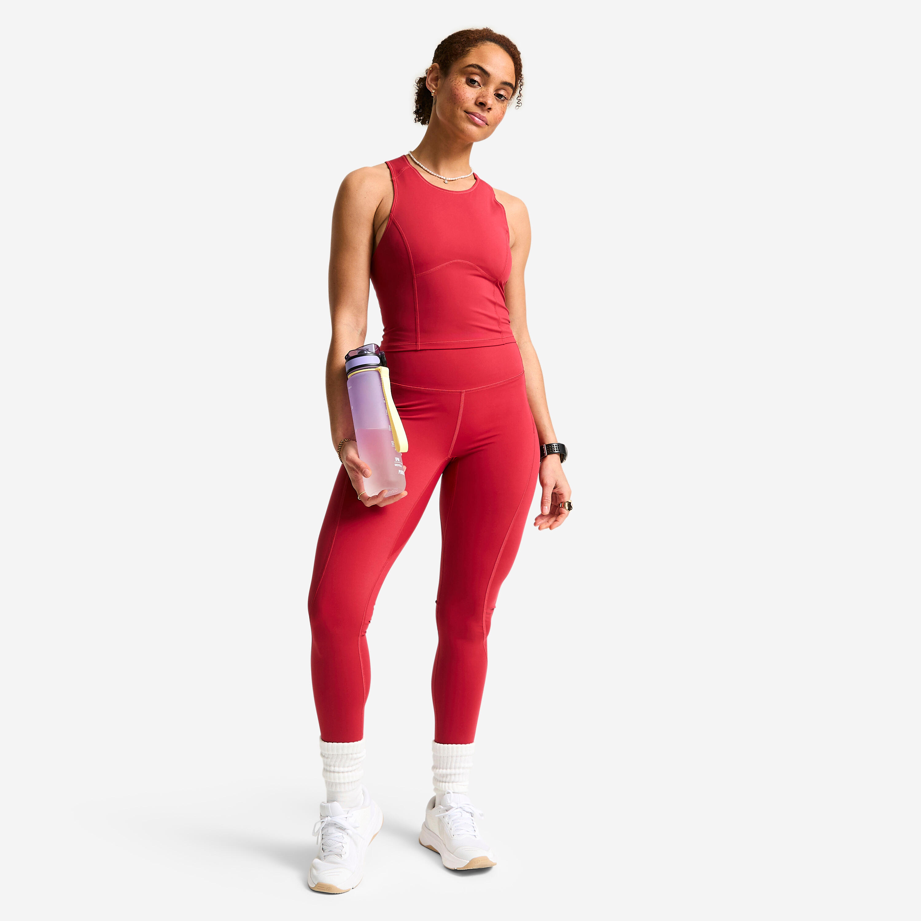 Women's Shaping Cropped Tank Top - Dark Red - DOMYOS