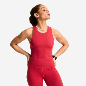 Camiseta Sin Mangas Deportiva Mujer Rojo Oscuro Corte Crop Moldeador