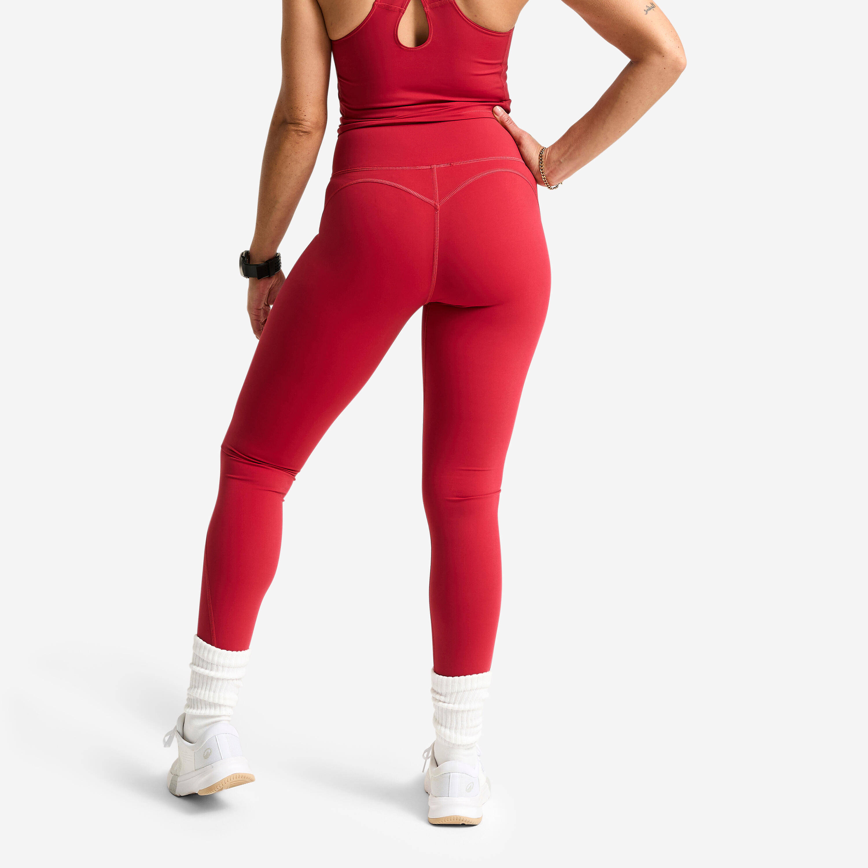 Women's High-Waisted Shaping Sport Leggings - Dark Red -  4