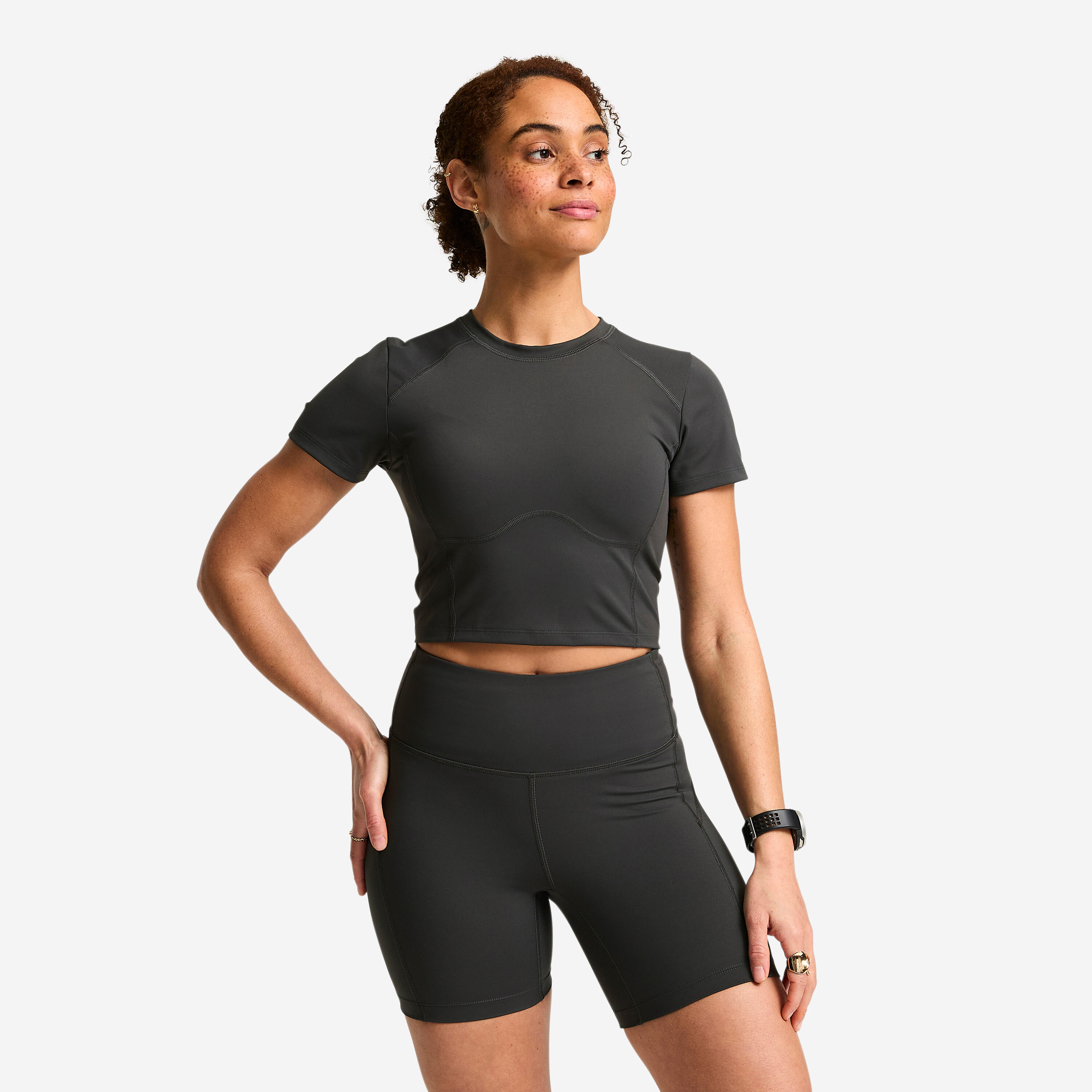 Short de sport à taille haute mi-cuisses femme - DOMYOS
