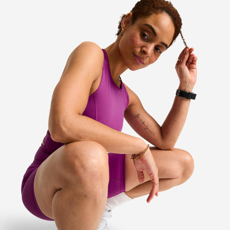 Șort de sport cu talie înaltă Mov Damă