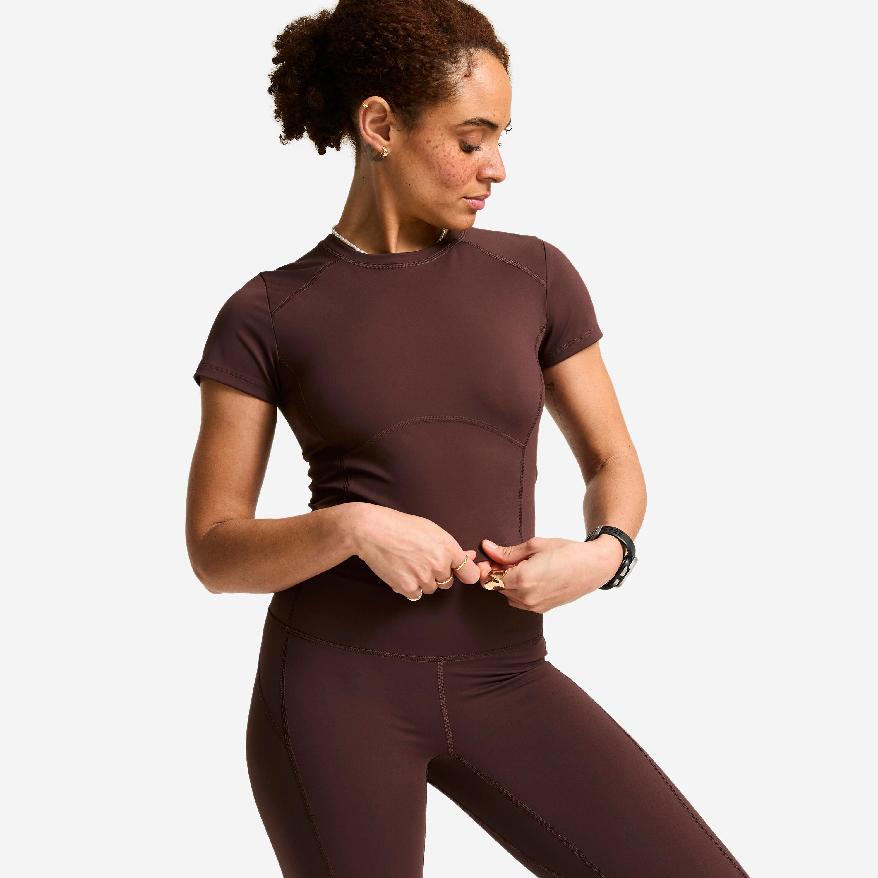 Women's Short-Sleeved Sport T-Shirt - Dark Brown