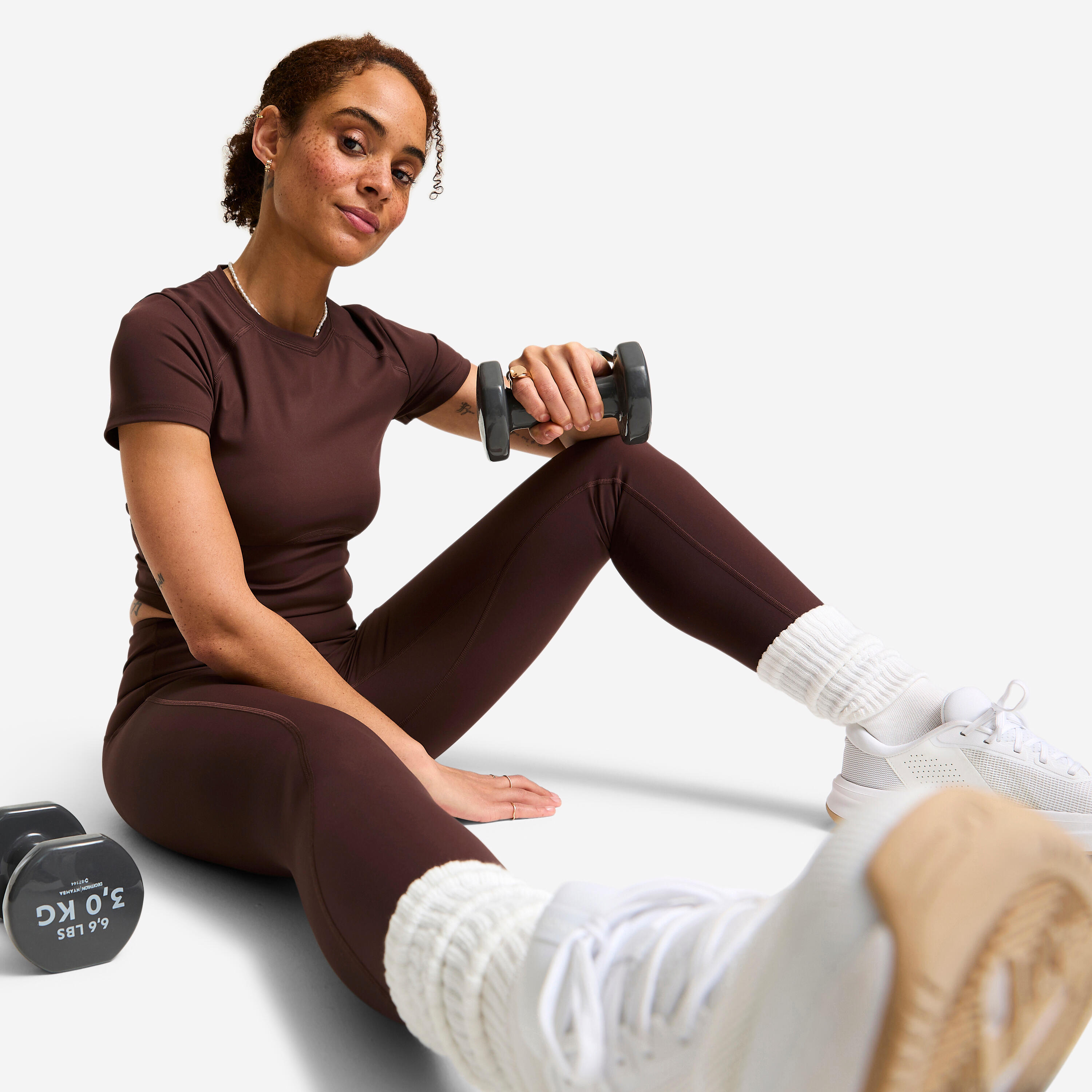 Leggings Deportivos Mujer Marrón Oscuro Talle Alto Corte Moldeador 9/12