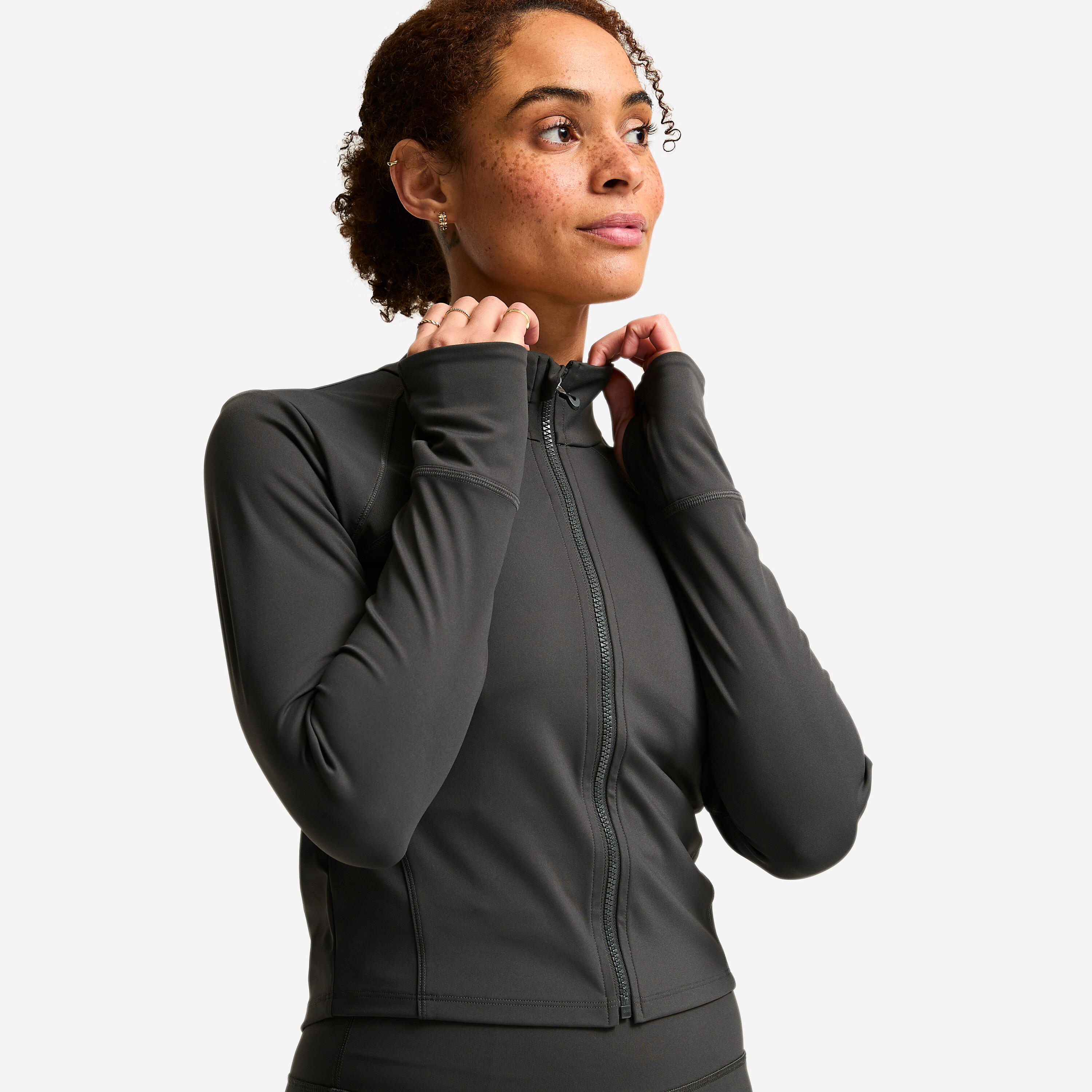 Veste de sport cintrée femme, gris foncé