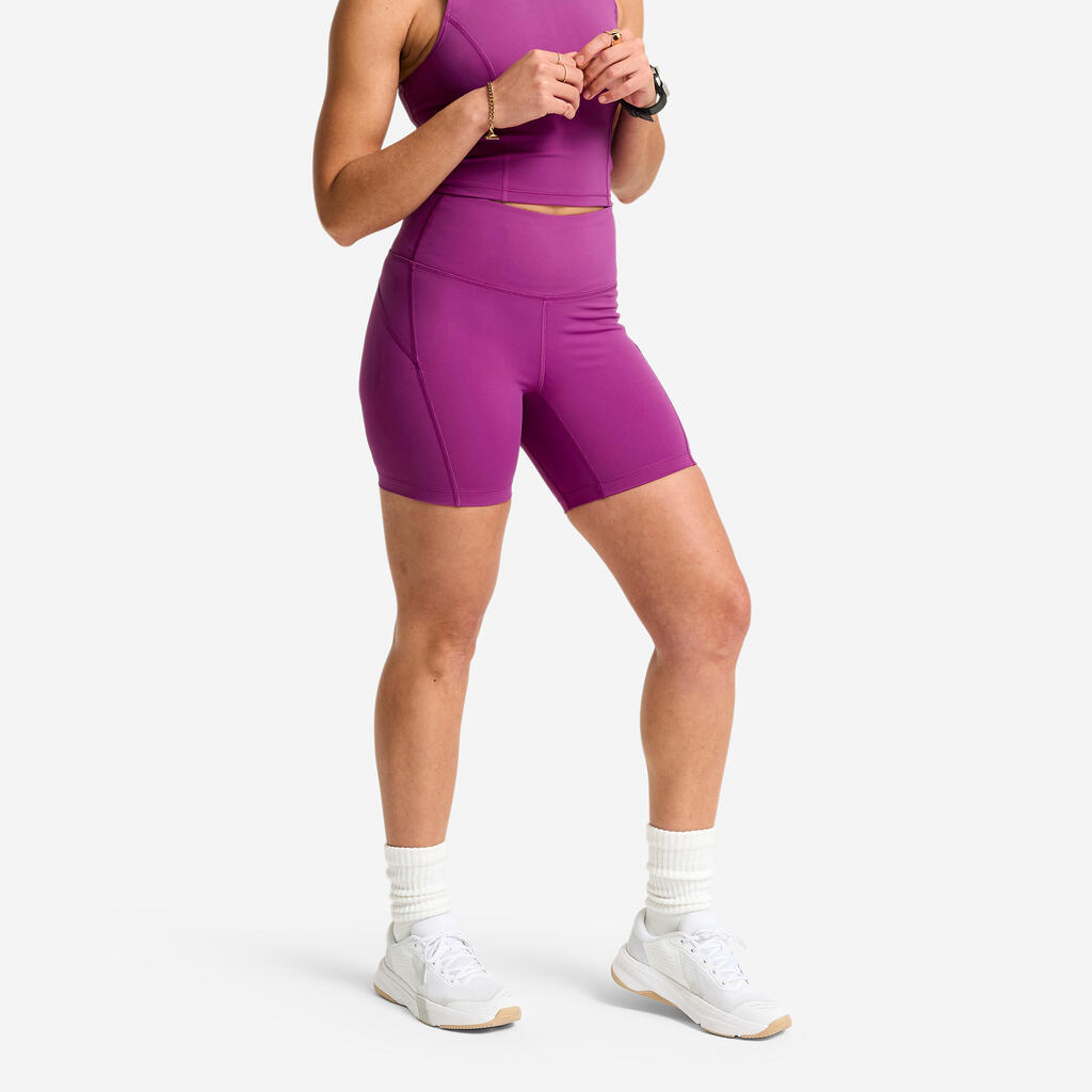 Short Deportivo Tiro Alto Medio Muslo Morado Oscuro 