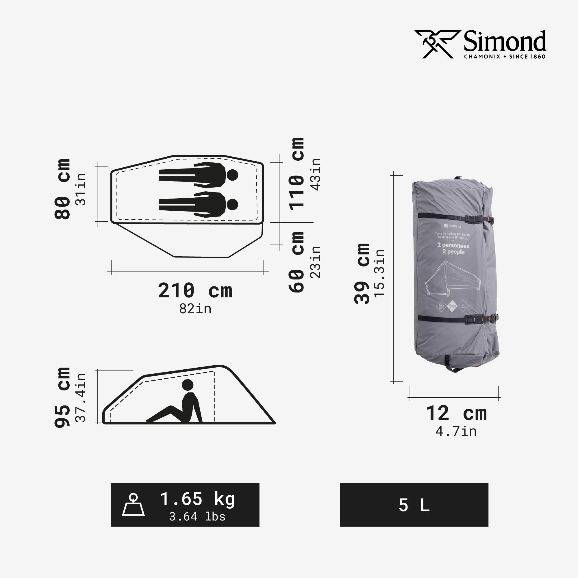 SIMOND Trekingový tunelový stan MT900 Ultralight pre 2 osoby bez · záber 5