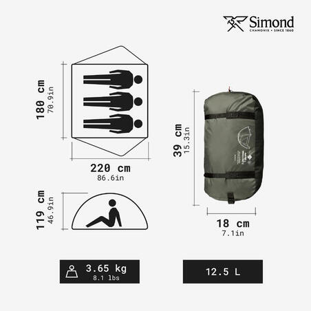Тент брезентовий MT500 для трекінгу 3-місний хакі