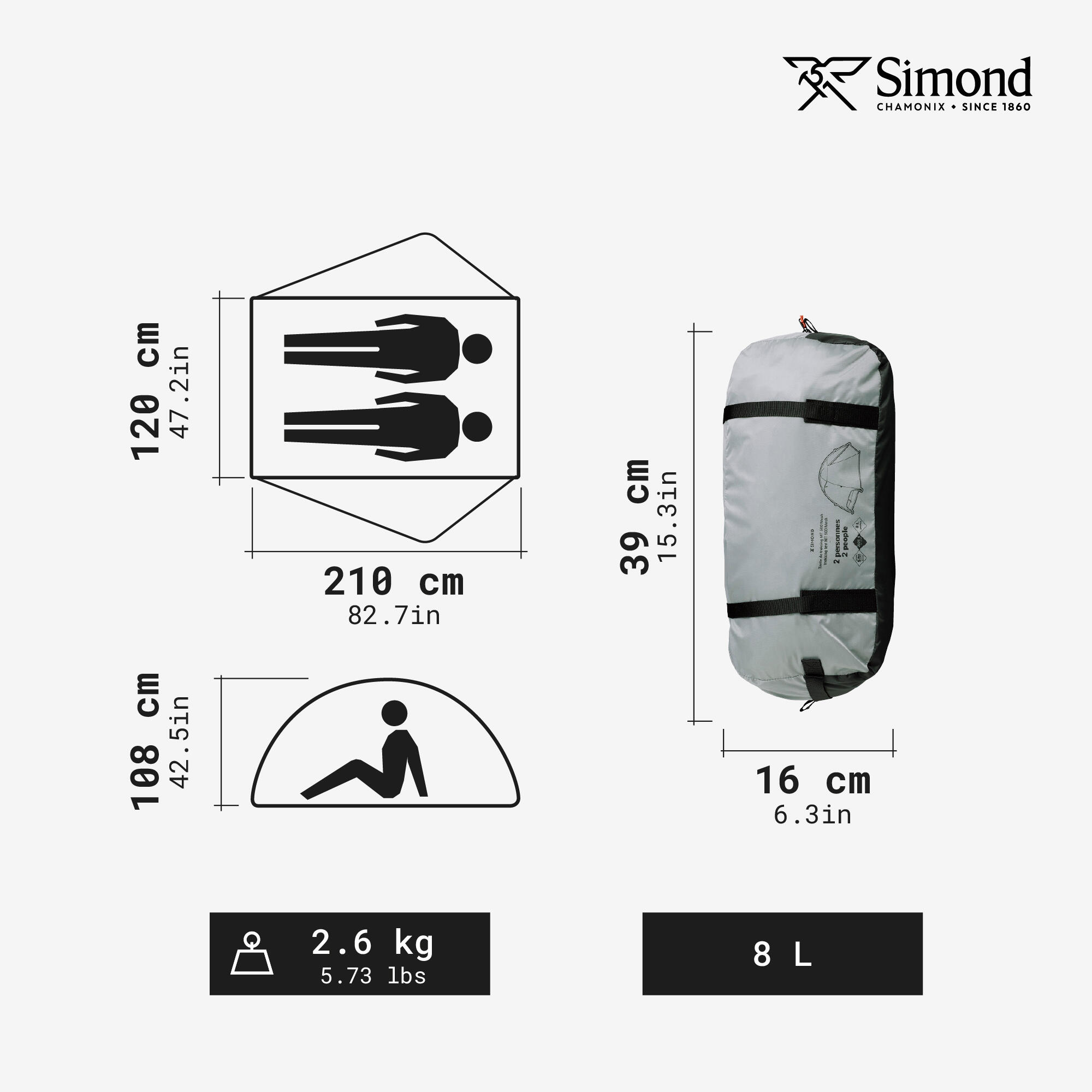 ​Tente dôme de trekking 2 places, MT500 Mesh 4/16