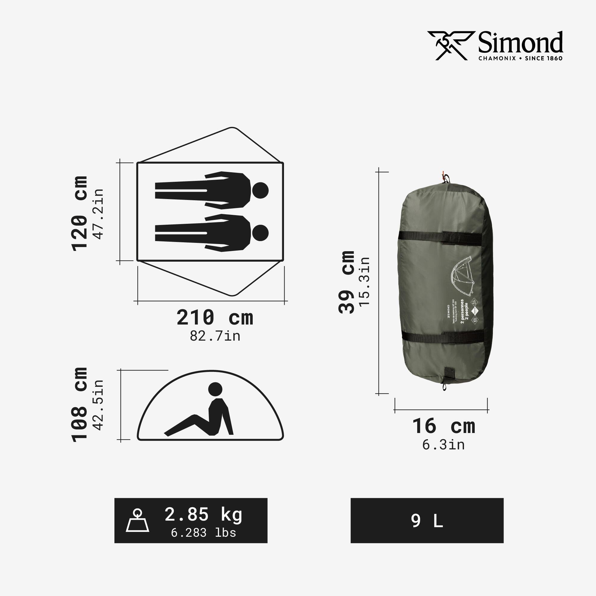 Camping Dome Tent 2-Person, MT 500 - SIMOND