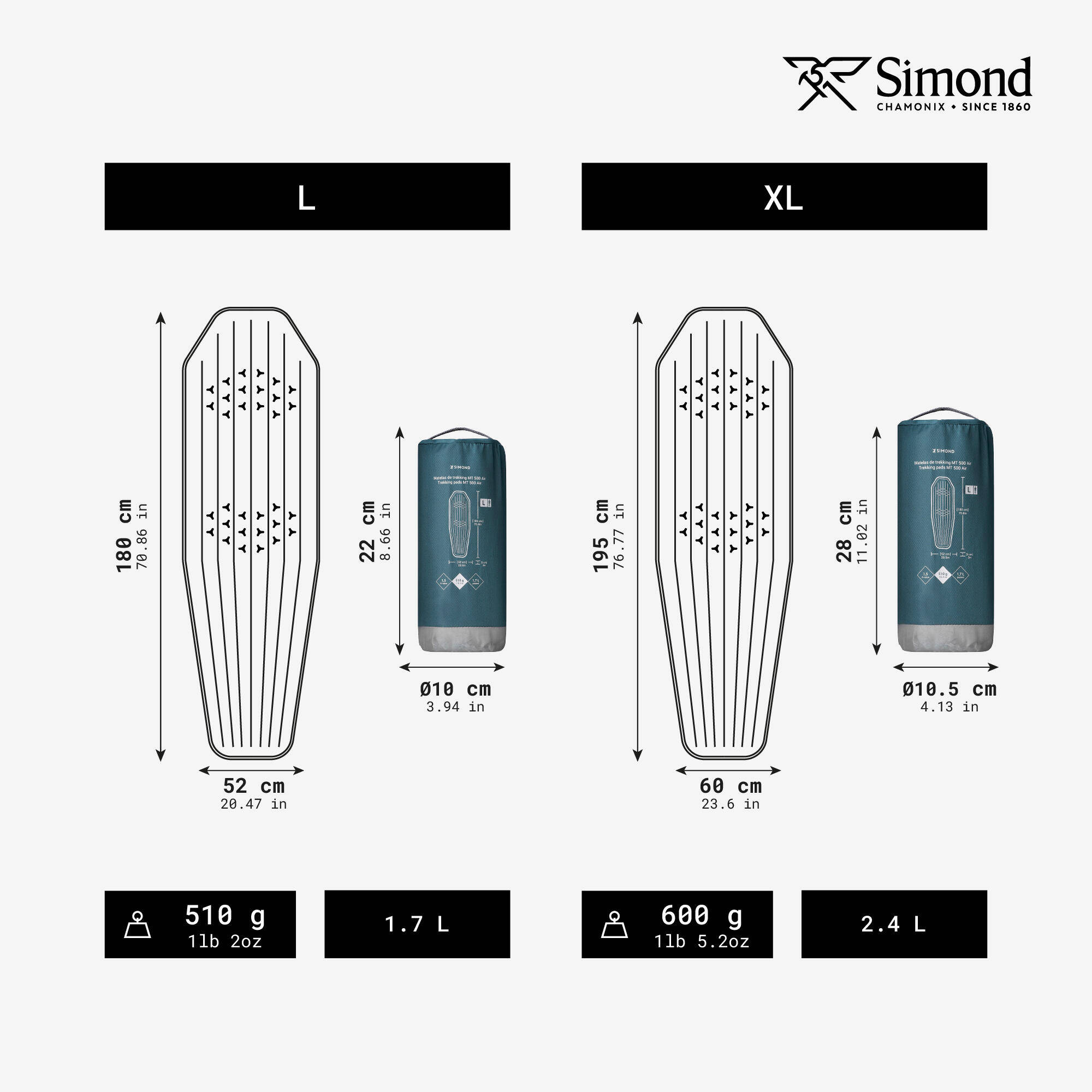 Inflatable trekking mattress, size L - MT500 - 180 x 52 cm -  4